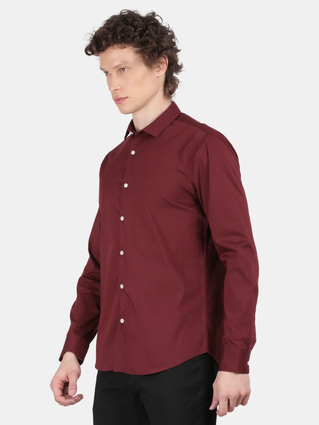 Men Maroon Slim Fit Spread Collar Full Sleeve Casual Shirt - Image 5