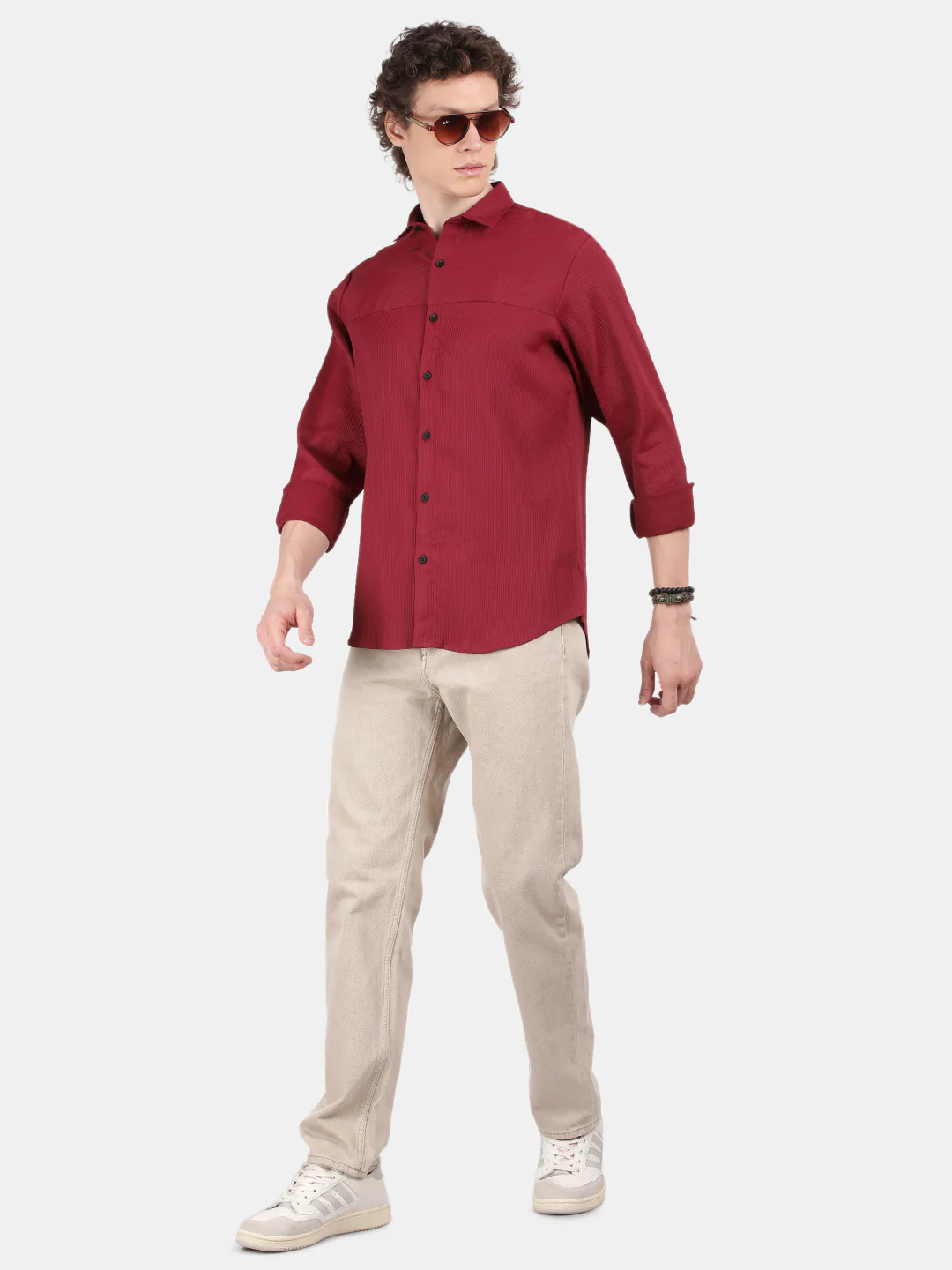 Men Maroon Slim Fit Spread Collar Full Sleeve Casual Shirt - Image 3