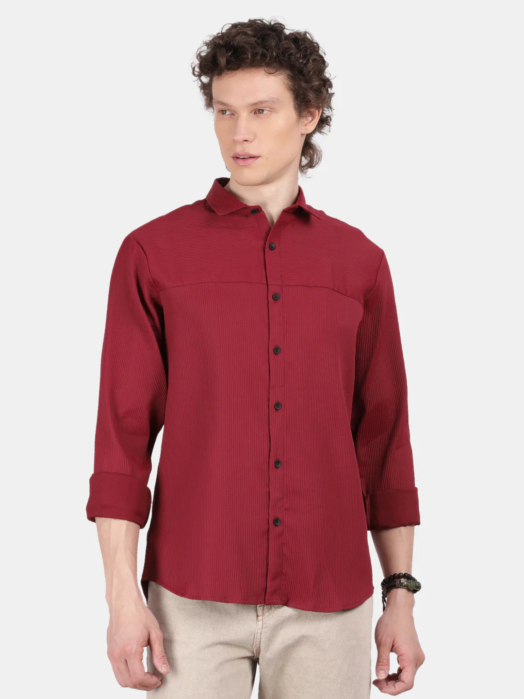 Men Maroon Slim Fit Spread Collar Full Sleeve Casual Shirt - Image 4