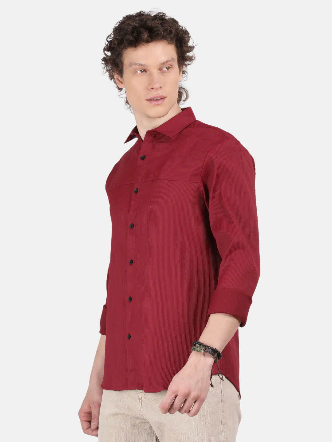 Men Maroon Slim Fit Spread Collar Full Sleeve Casual Shirt - Image 5