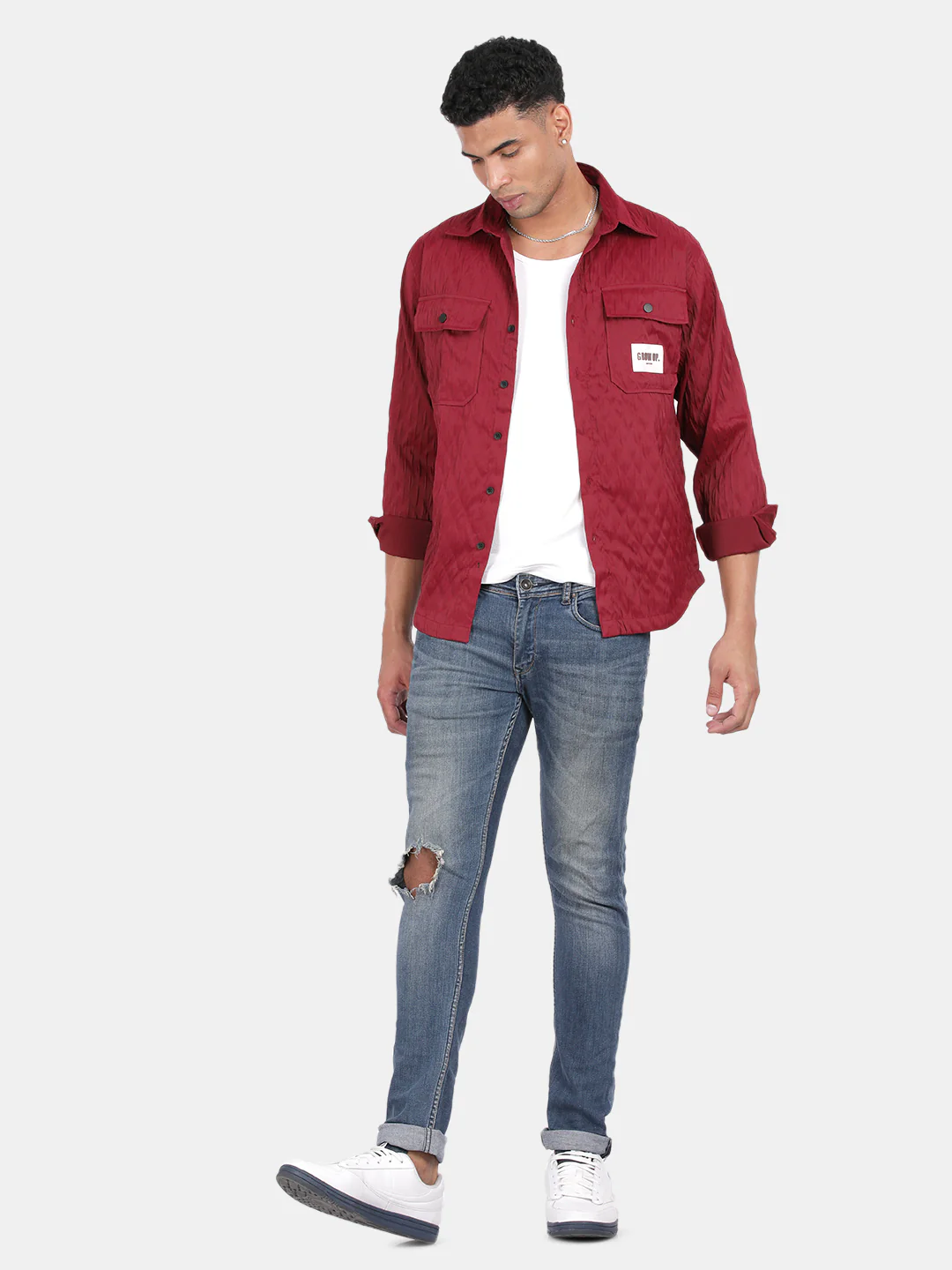 Men Maroon Slim Fit Spread Collar Full Sleeve Casual Shirt - Image 3