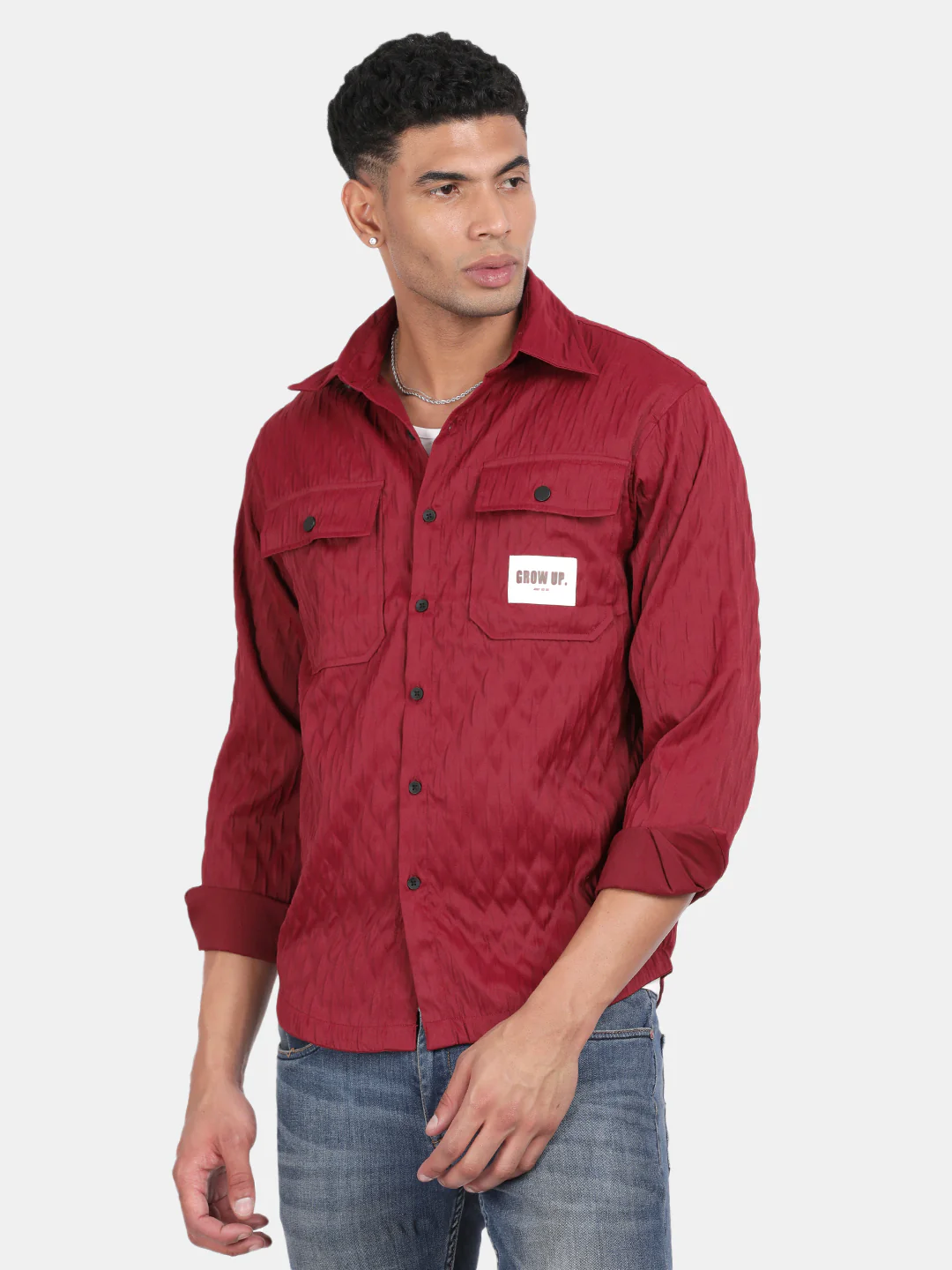 Men Maroon Slim Fit Spread Collar Full Sleeve Casual Shirt - Image 4
