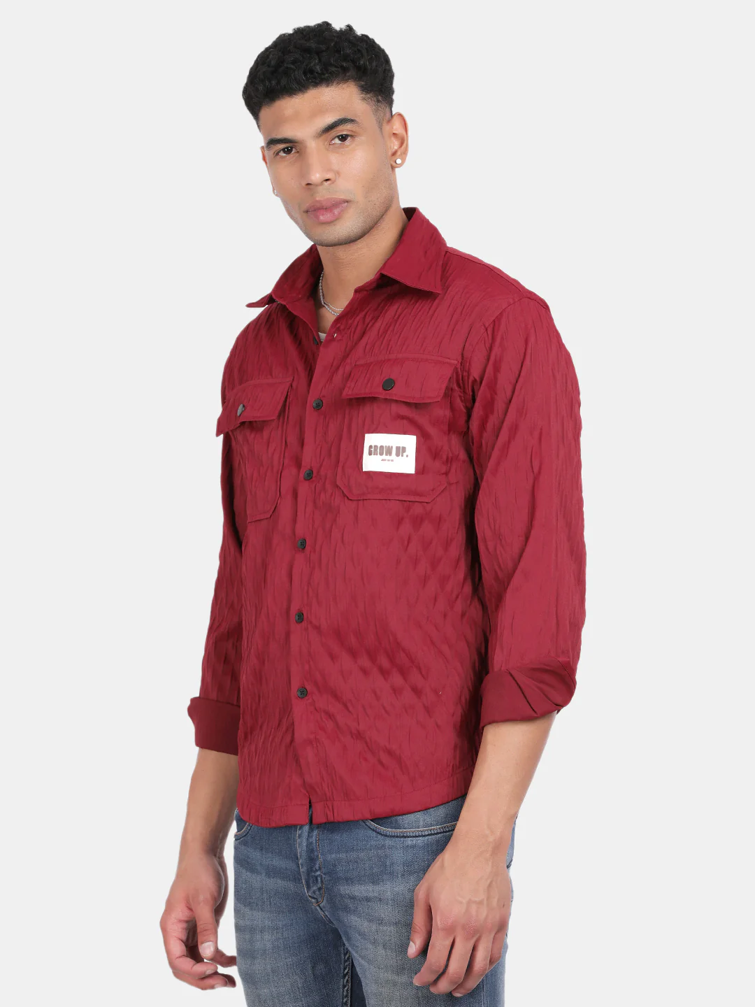 Men Maroon Slim Fit Spread Collar Full Sleeve Casual Shirt - Image 5