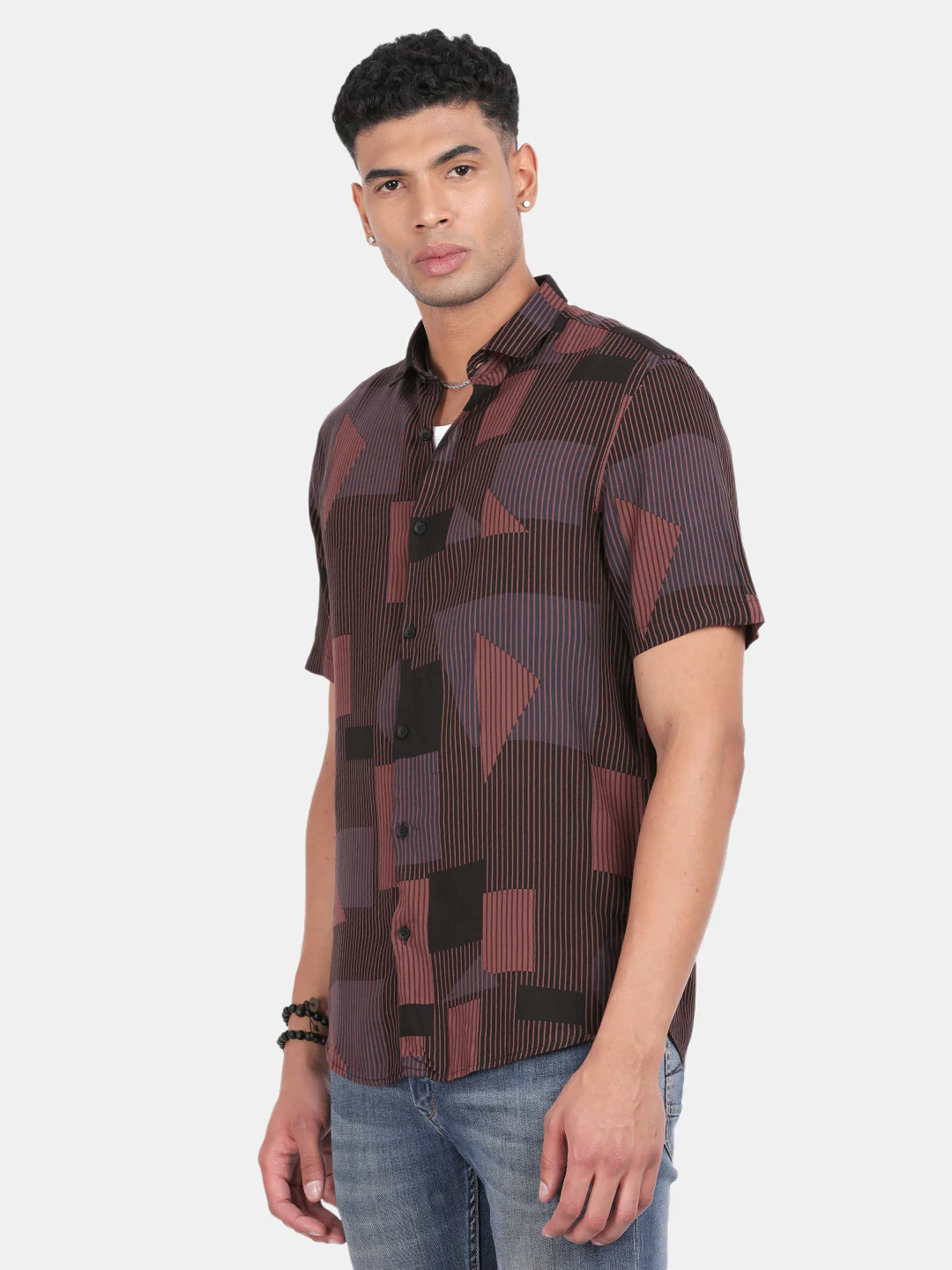 Men Maroon Slim Fit Spread Collar Half Sleeve Casual Shirt - Image 5