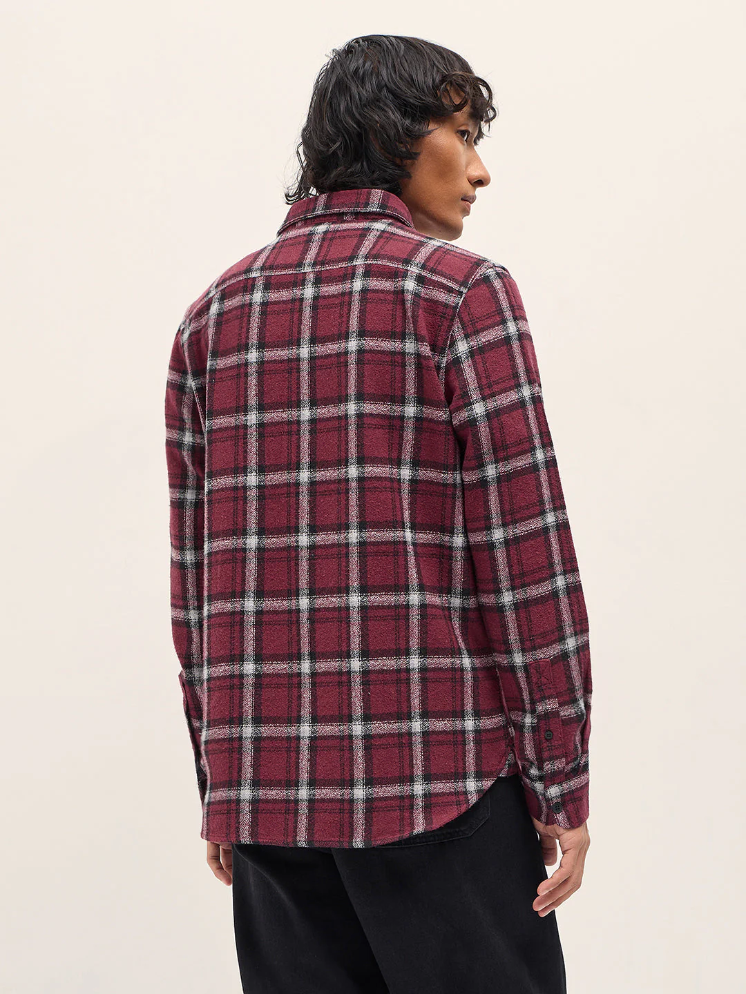 Men Maroon Slim Fit Tartan Checked Flannel Casual Shirt - Image 2