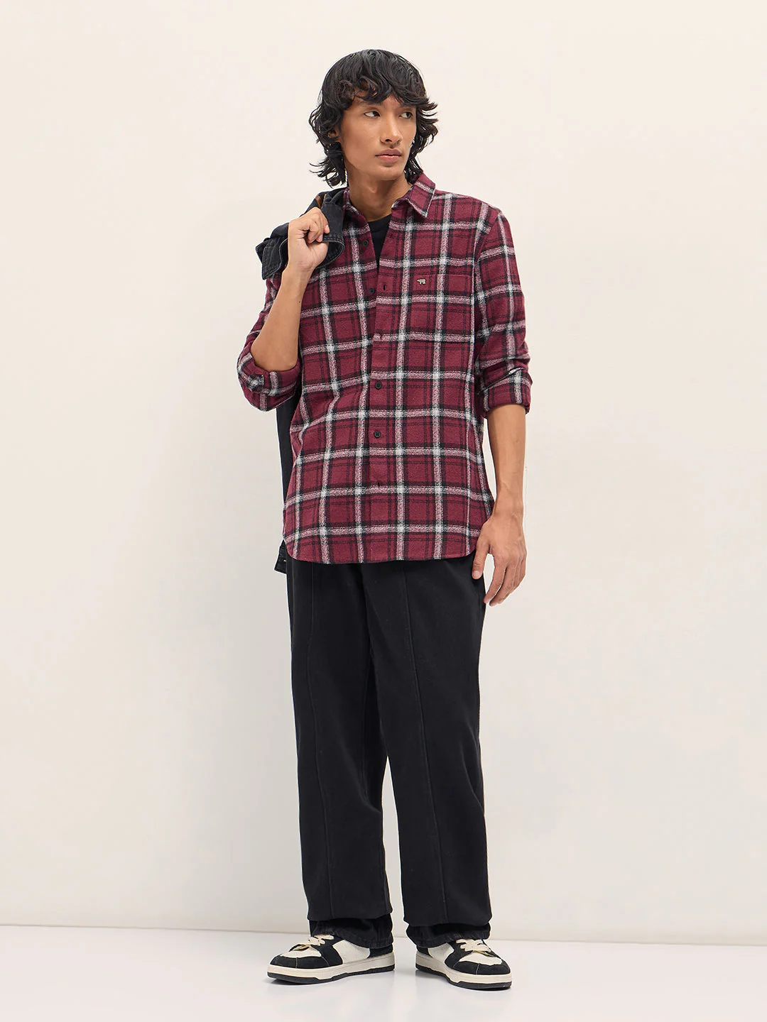 Men Maroon Slim Fit Tartan Checked Flannel Casual Shirt - Image 4