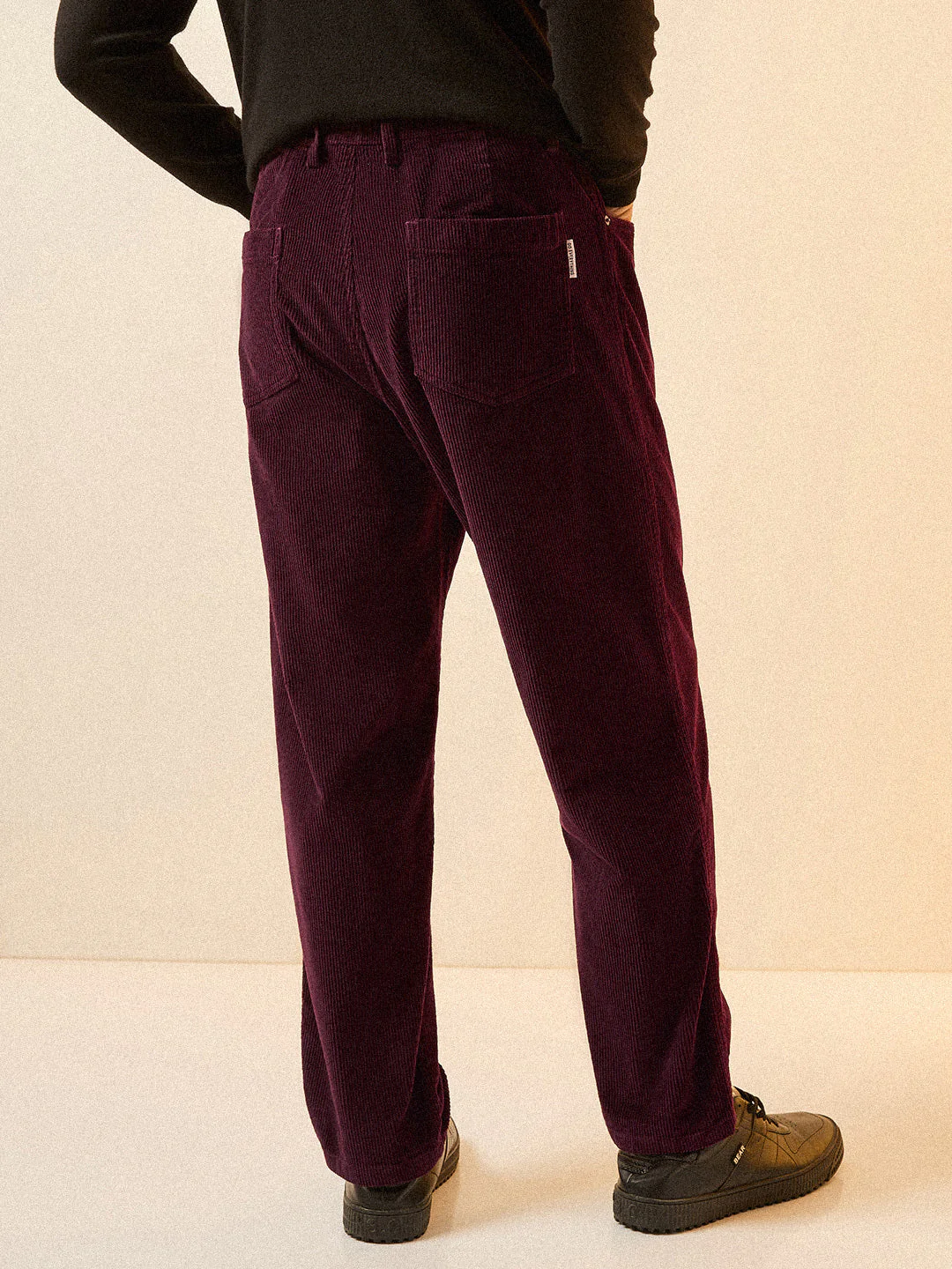 Men Maroon Solid Corduroy Cotton Pant - Image 2