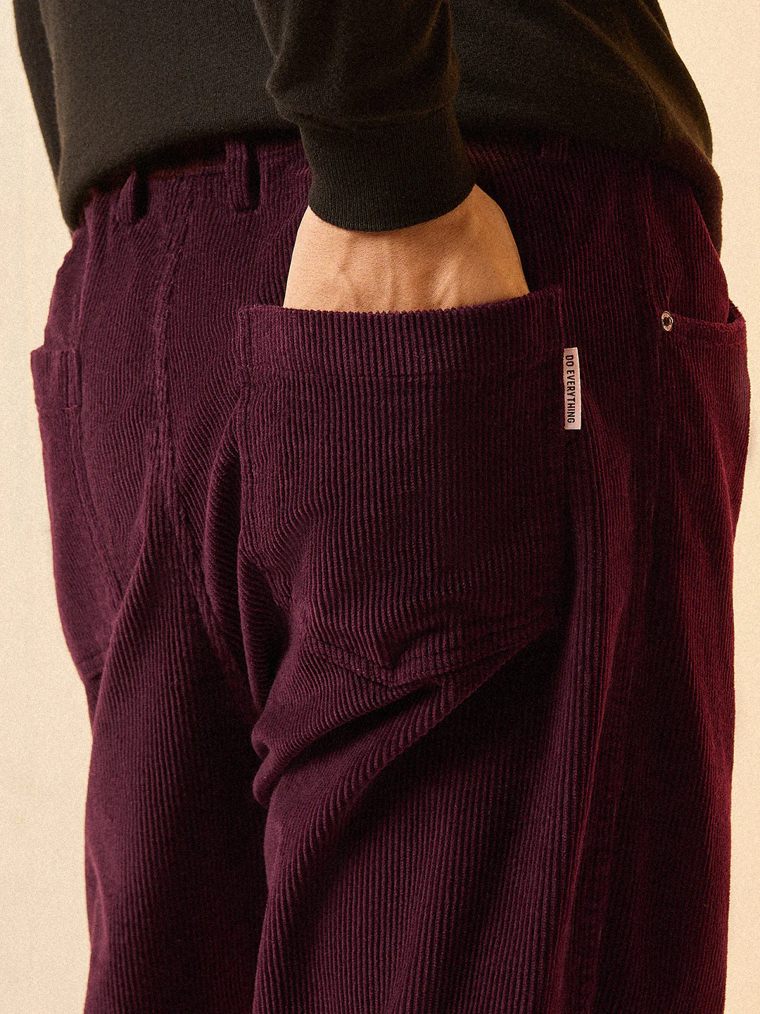 Men Maroon Solid Corduroy Cotton Pant - Image 6