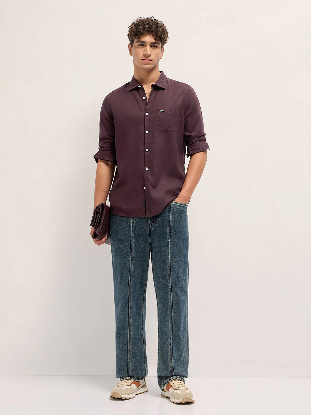 Men Maroon Solid Lyocell Slim Fit Casual Shirt - Image 4
