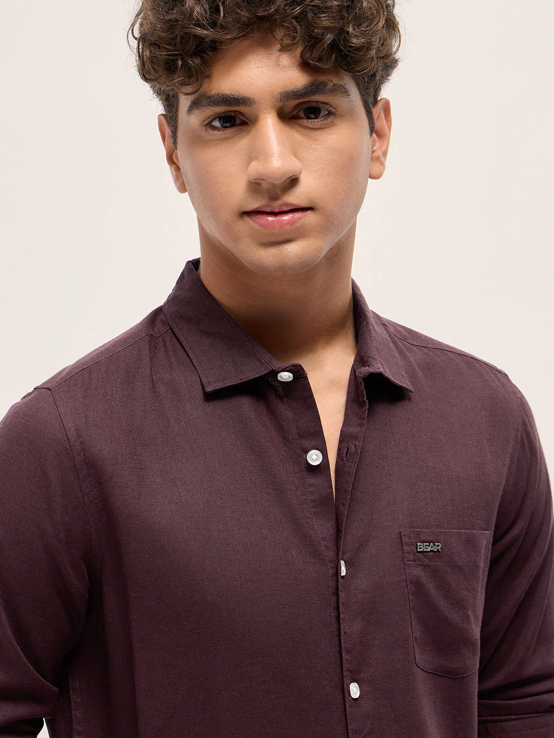 Men Maroon Solid Lyocell Slim Fit Casual Shirt - Image 5