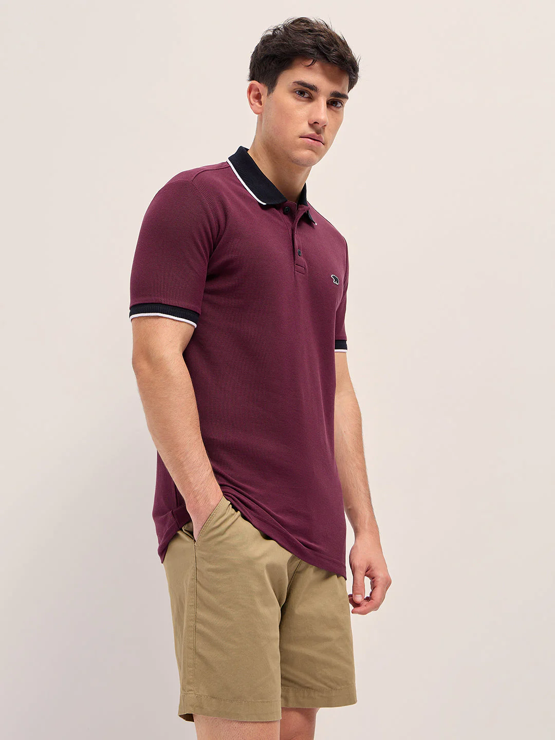 Men Maroon Solid Polo T-shirt - Image 3