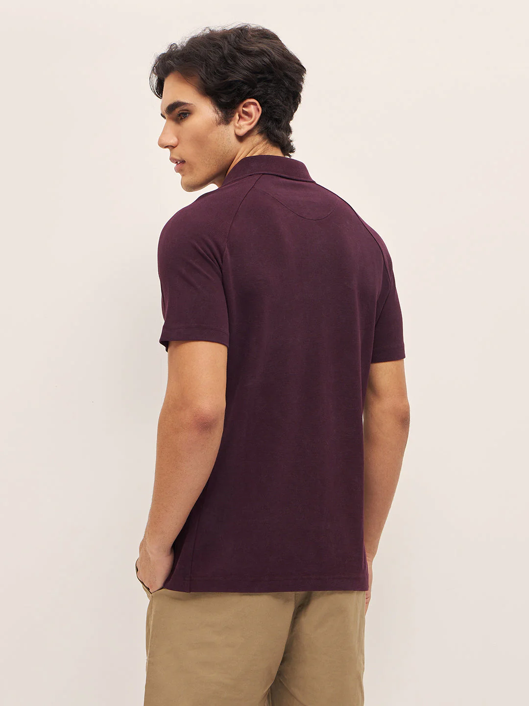 Men Maroon Solid Regular Fit Polo Collar T-shirt - Image 2