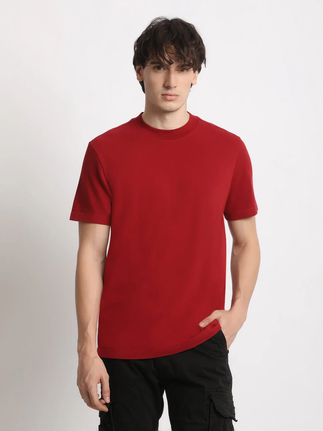 Men Maroon Solid Regular Fit Round Neck T Shirt | The Bear House - Image 2