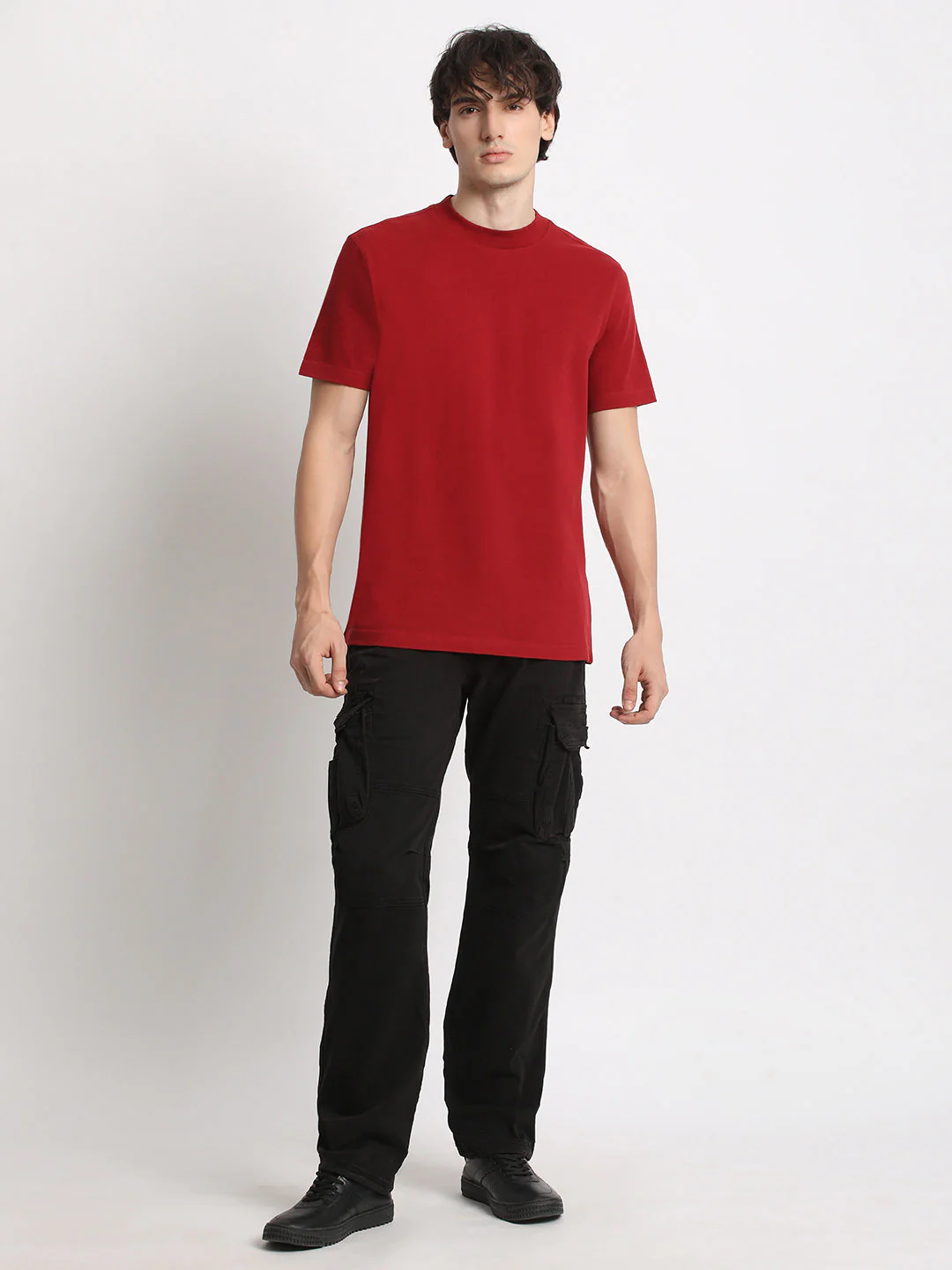 Men Maroon Solid Regular Fit Round Neck T Shirt | The Bear House - Image 4