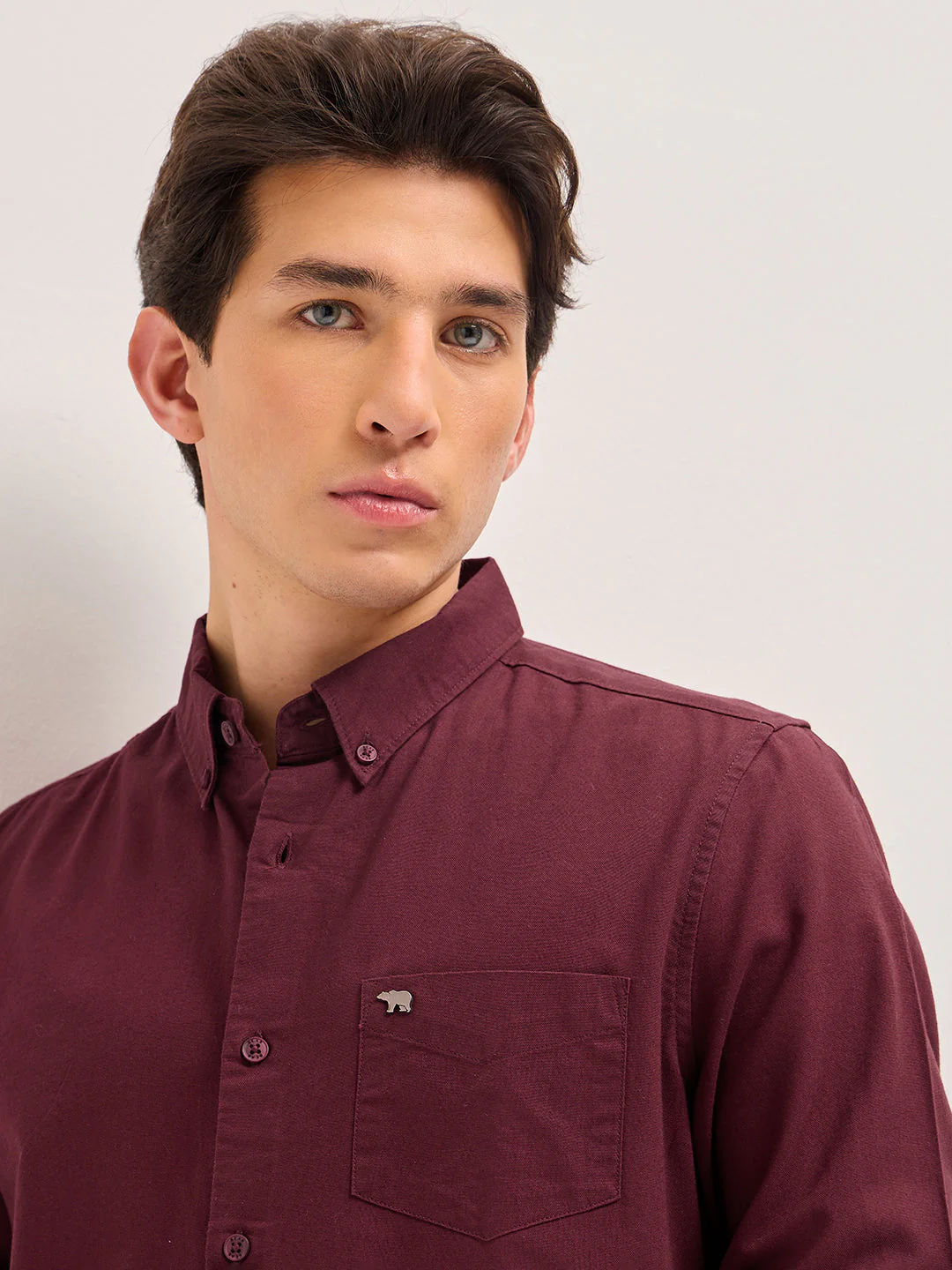 Men Maroon Solid Slim Fit Casual Shirt - Image 5