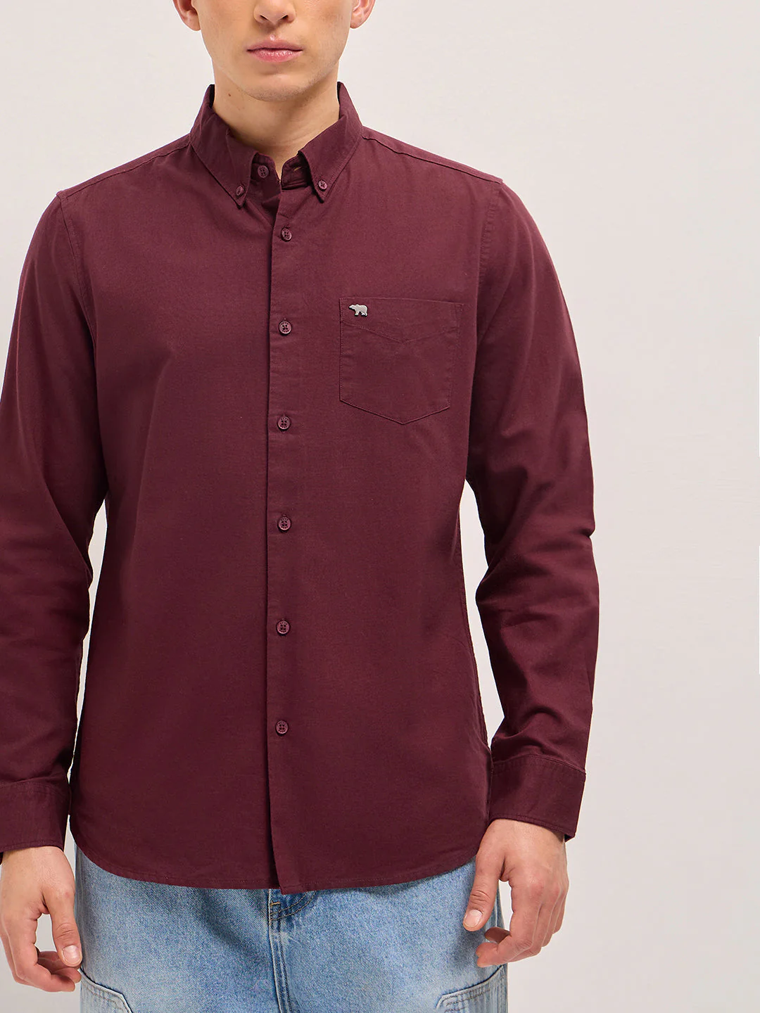Men Maroon Solid Slim Fit Casual Shirt - Image 7