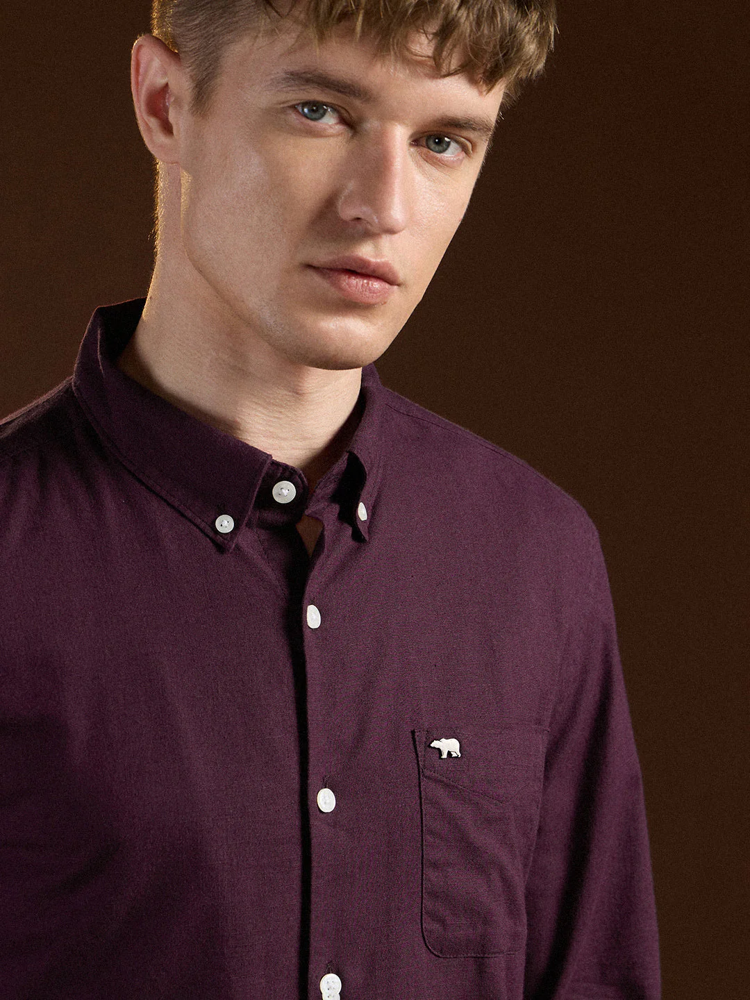 Men Maroon Solid Slim Fit Cotton Casual Shirt - Image 5