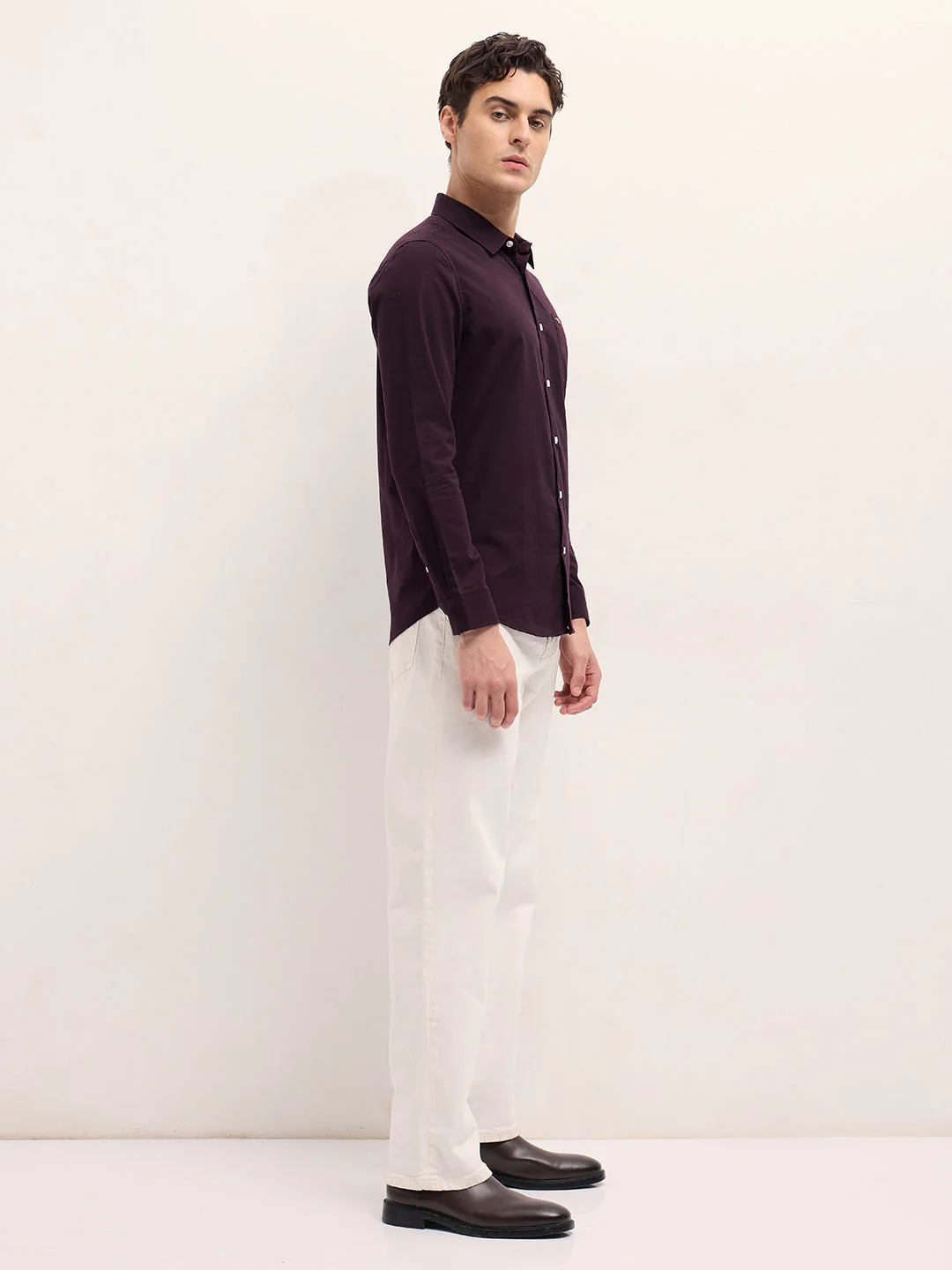 Men Maroon Solid Slim Fit Polyester Casual Shirt - Image 3