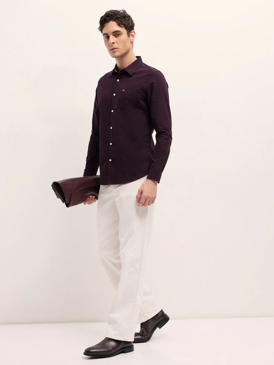 Men Maroon Solid Slim Fit Polyester Casual Shirt - Image 4