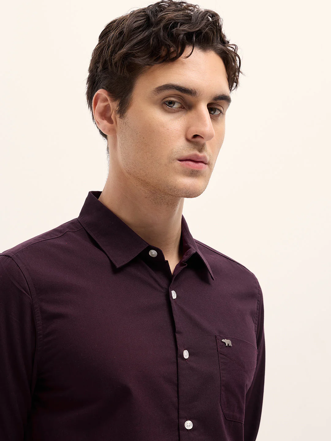 Men Maroon Solid Slim Fit Polyester Casual Shirt - Image 5
