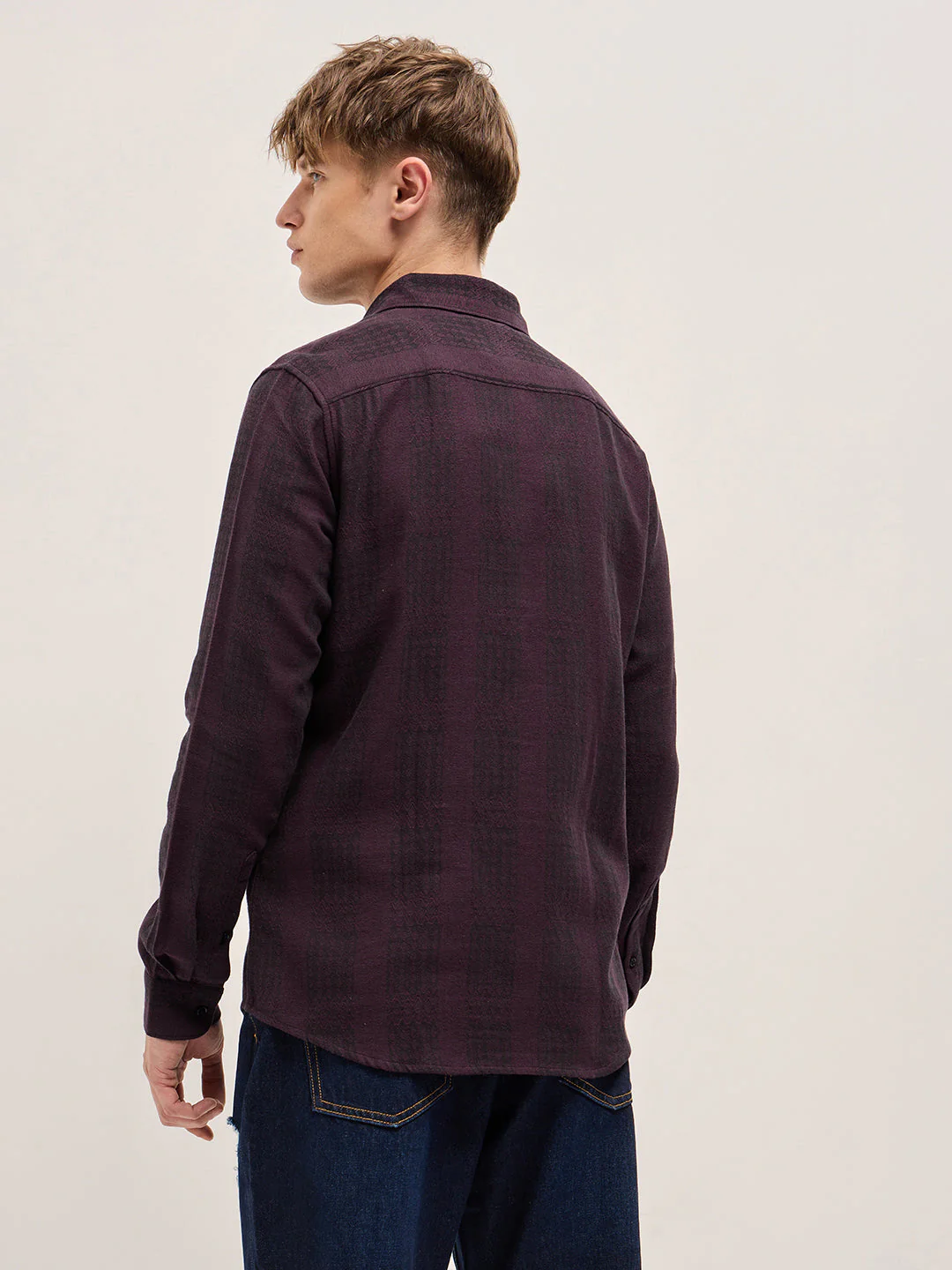 Men Maroon Striped Slim Fit Casual Shirt - Image 2