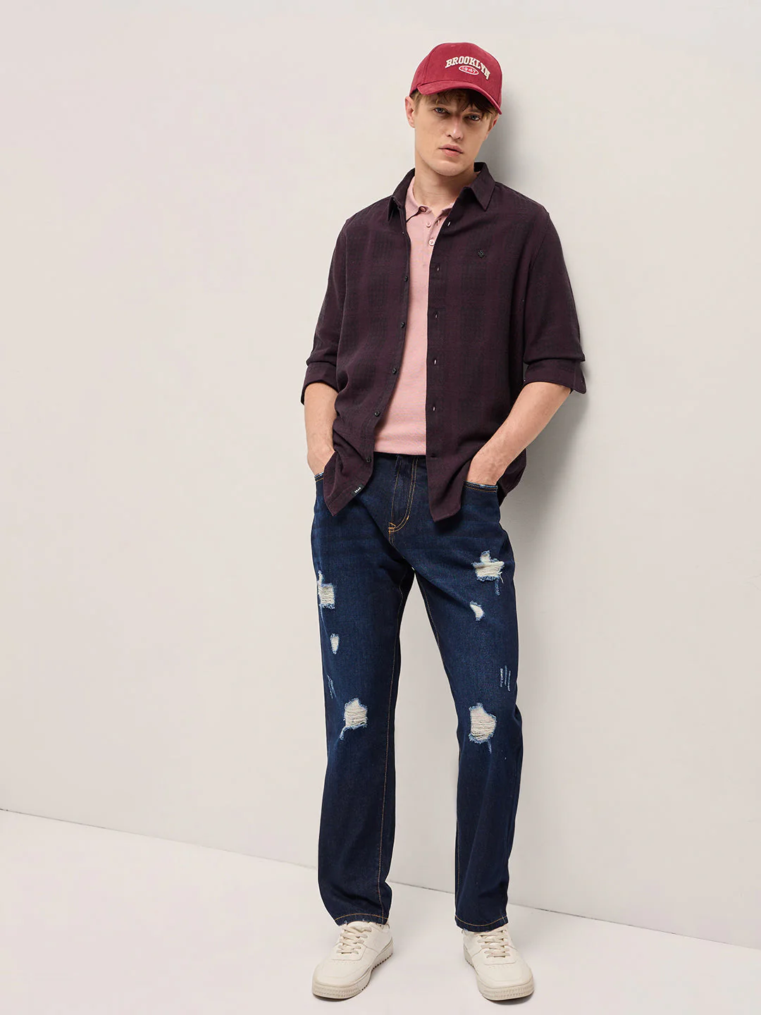 Men Maroon Striped Slim Fit Casual Shirt - Image 4
