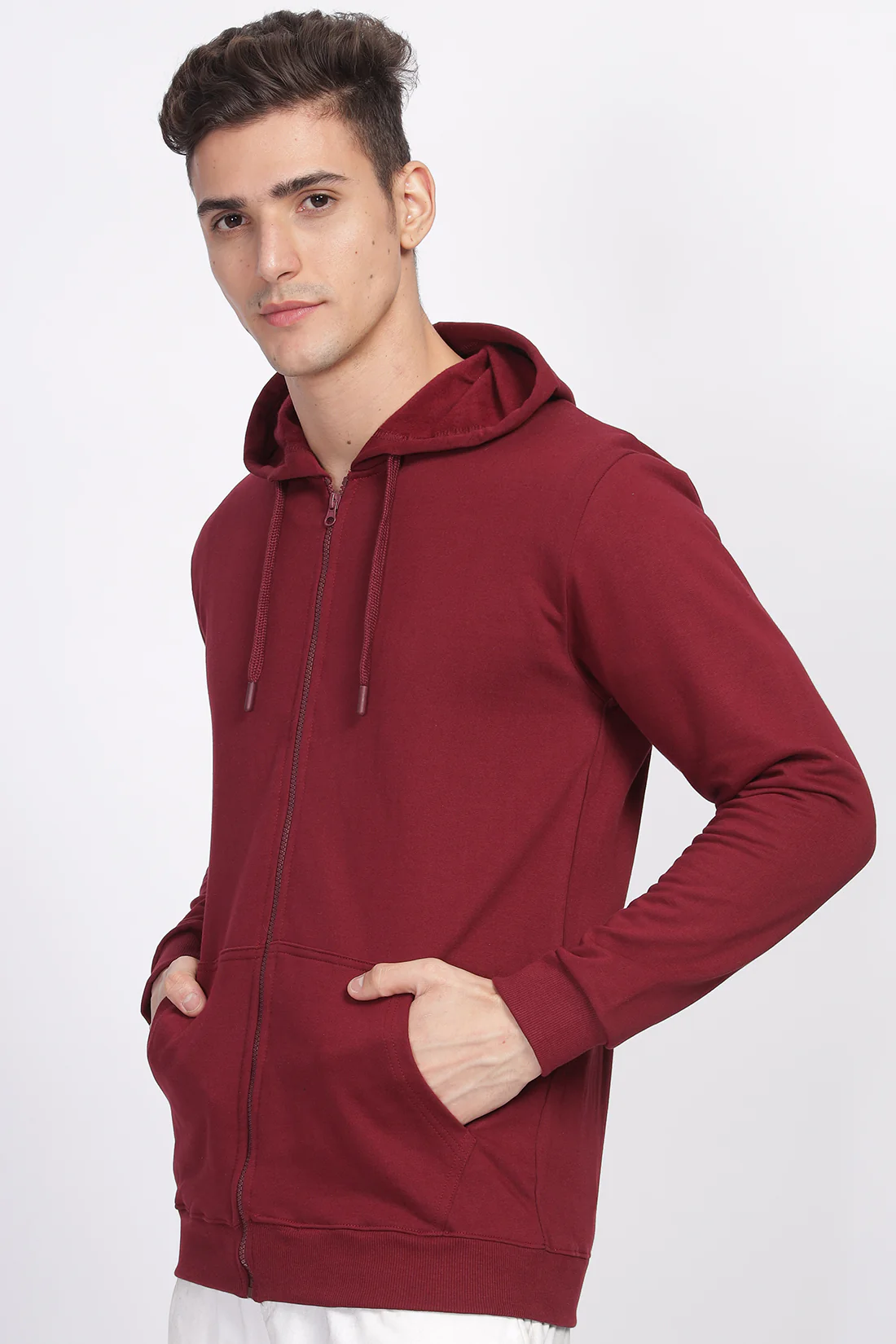 Men Maroon Sweatshirt With Zipper Hoodies - Image 5