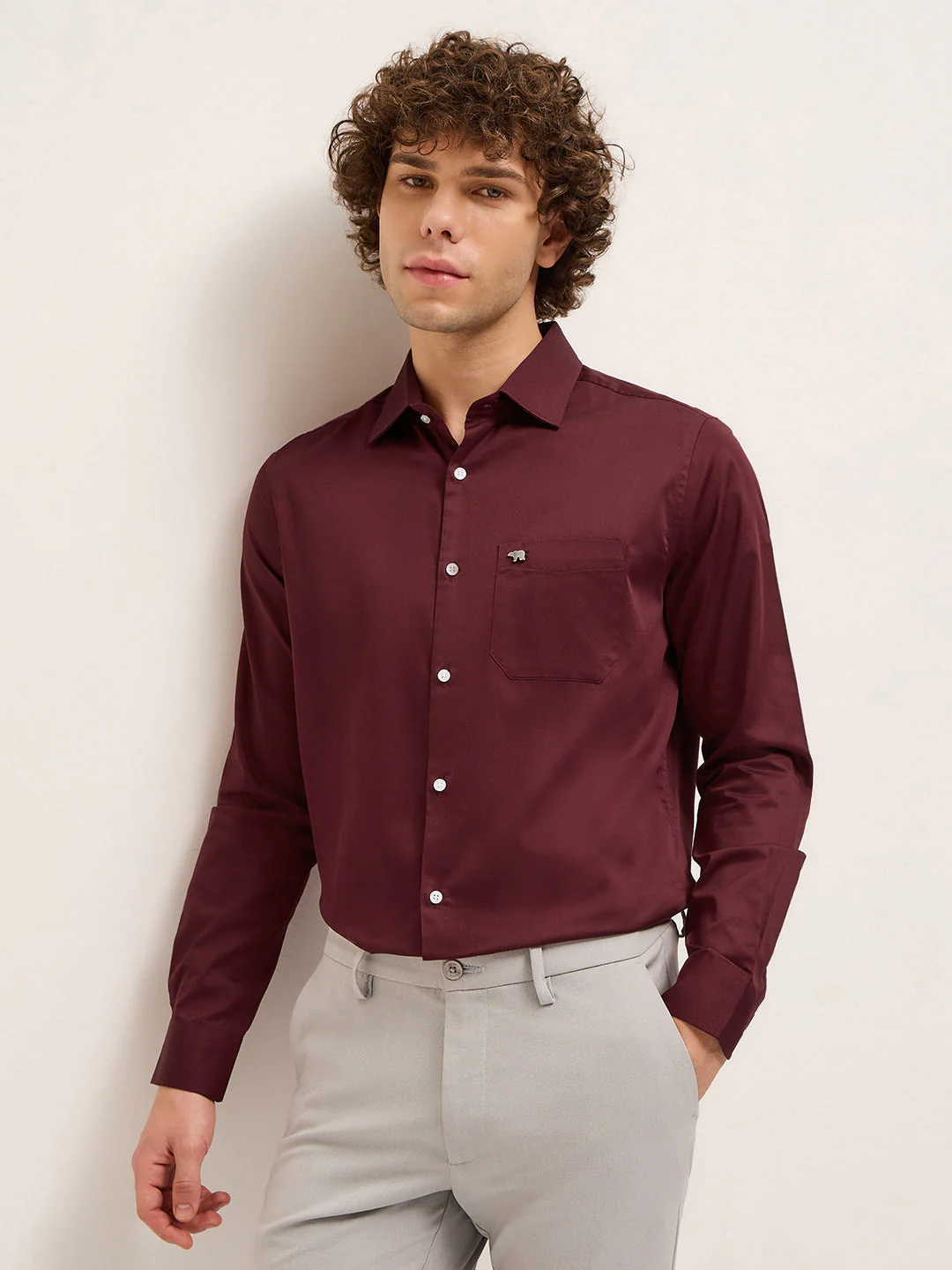 Men Maroon Tailored Fit Solid Formal Shirt