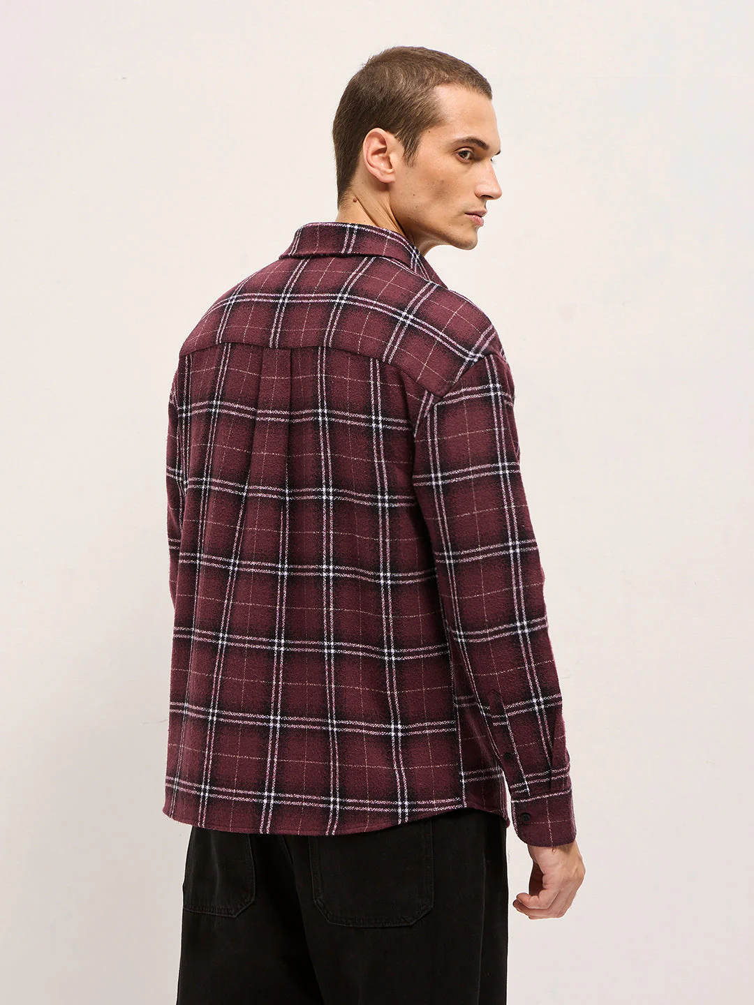 Men Maroon Tartan Checked Design Relax Fit Casual Shirt - Image 2
