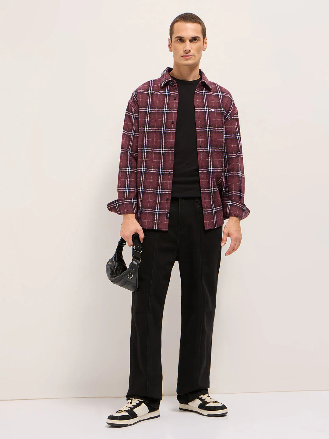 Men Maroon Tartan Checked Design Relax Fit Casual Shirt - Image 4