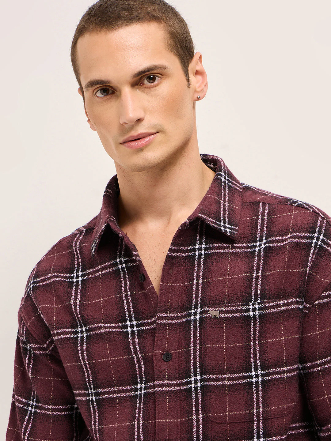 Men Maroon Tartan Checked Design Relax Fit Casual Shirt - Image 5