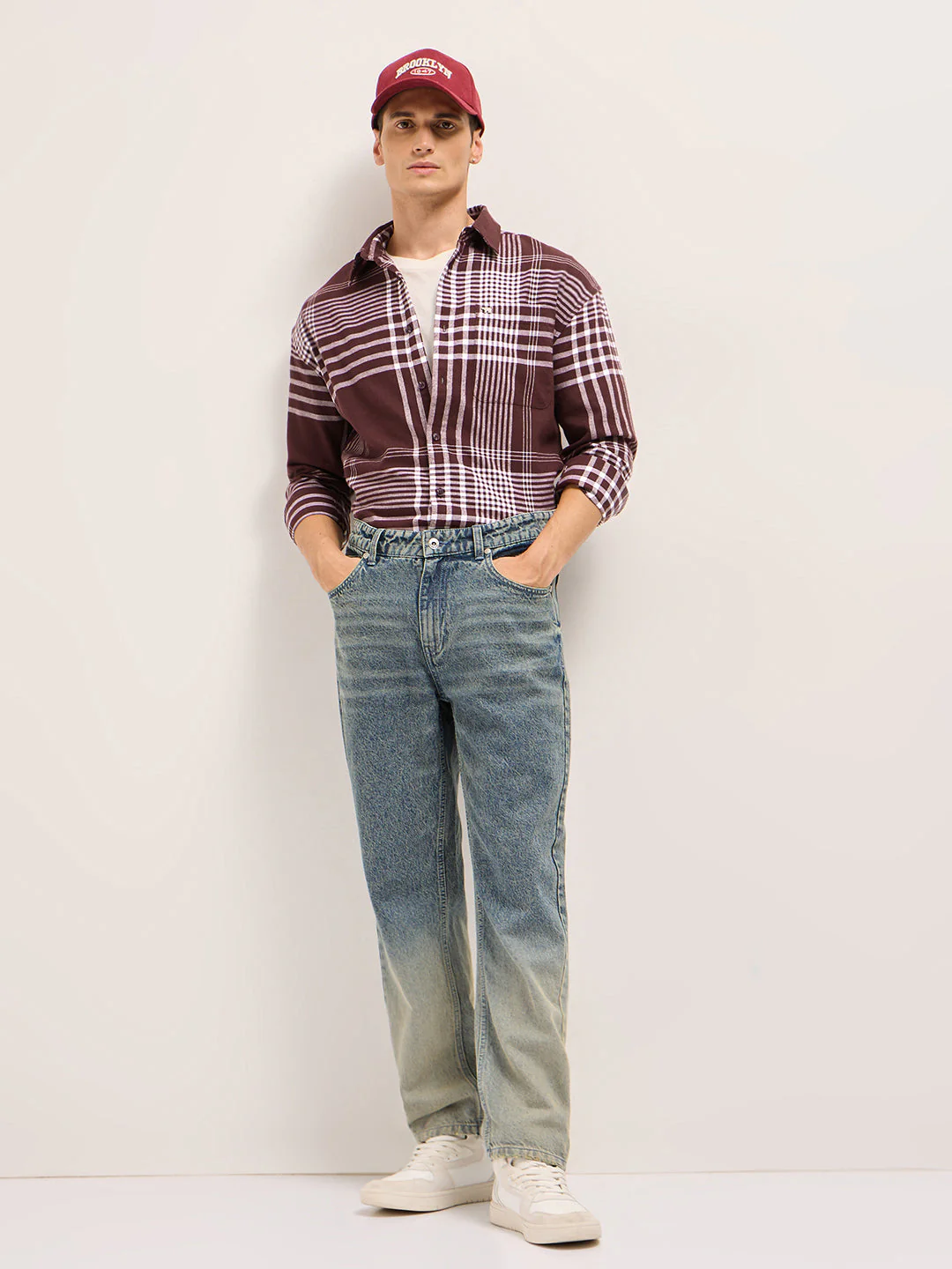 Men Maroon Tartan Checked Design Relaxed Fit Overshirt - Image 4