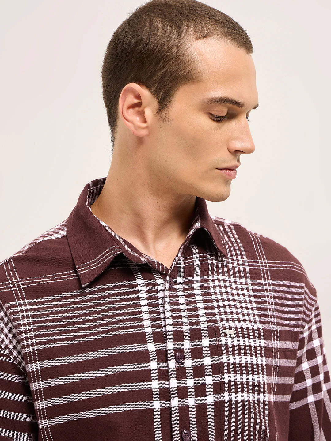 Men Maroon Tartan Checked Design Relaxed Fit Overshirt - Image 5