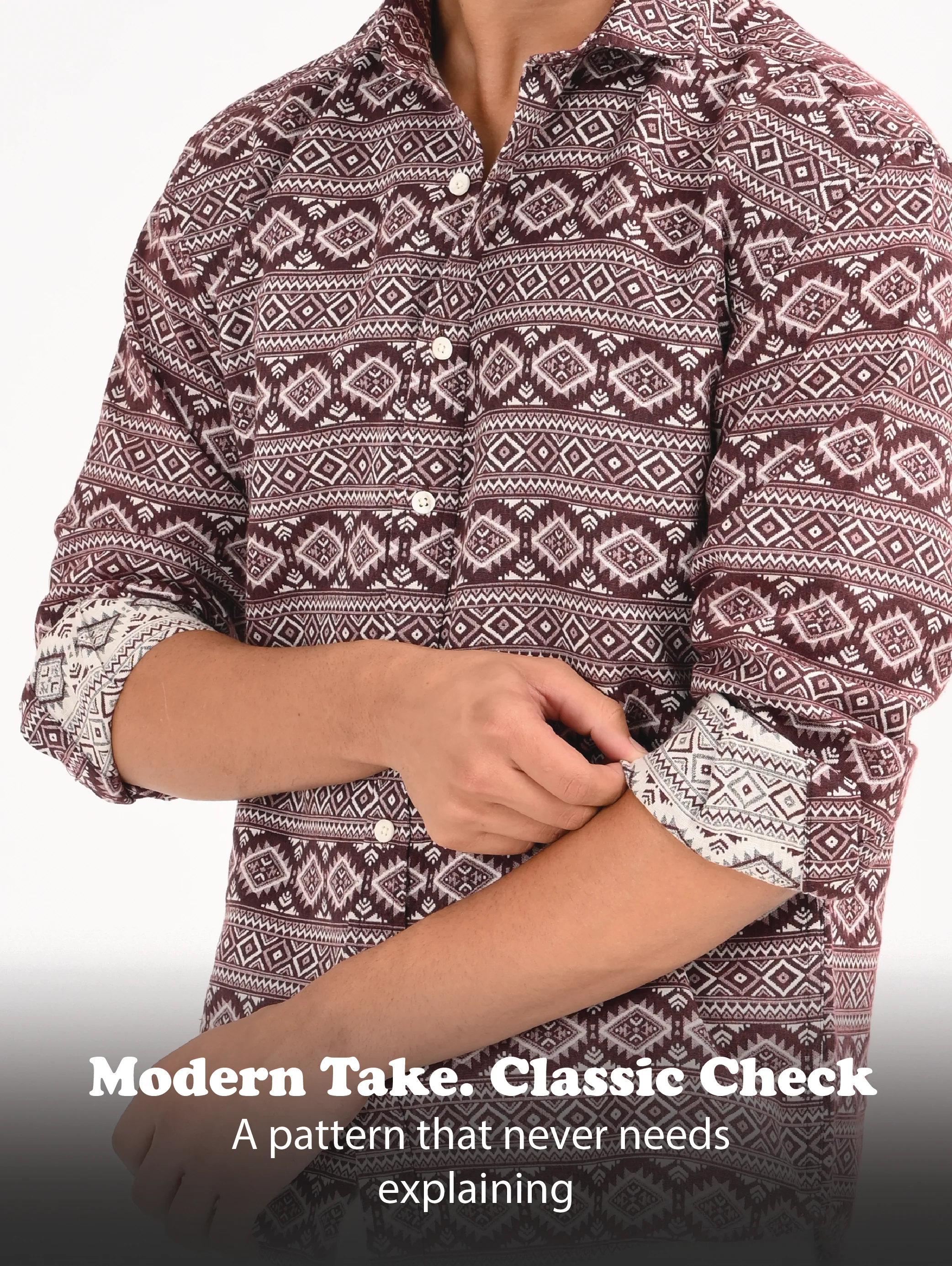 Men Maroon Textured Jacquard Tribal Shirt - Image 11