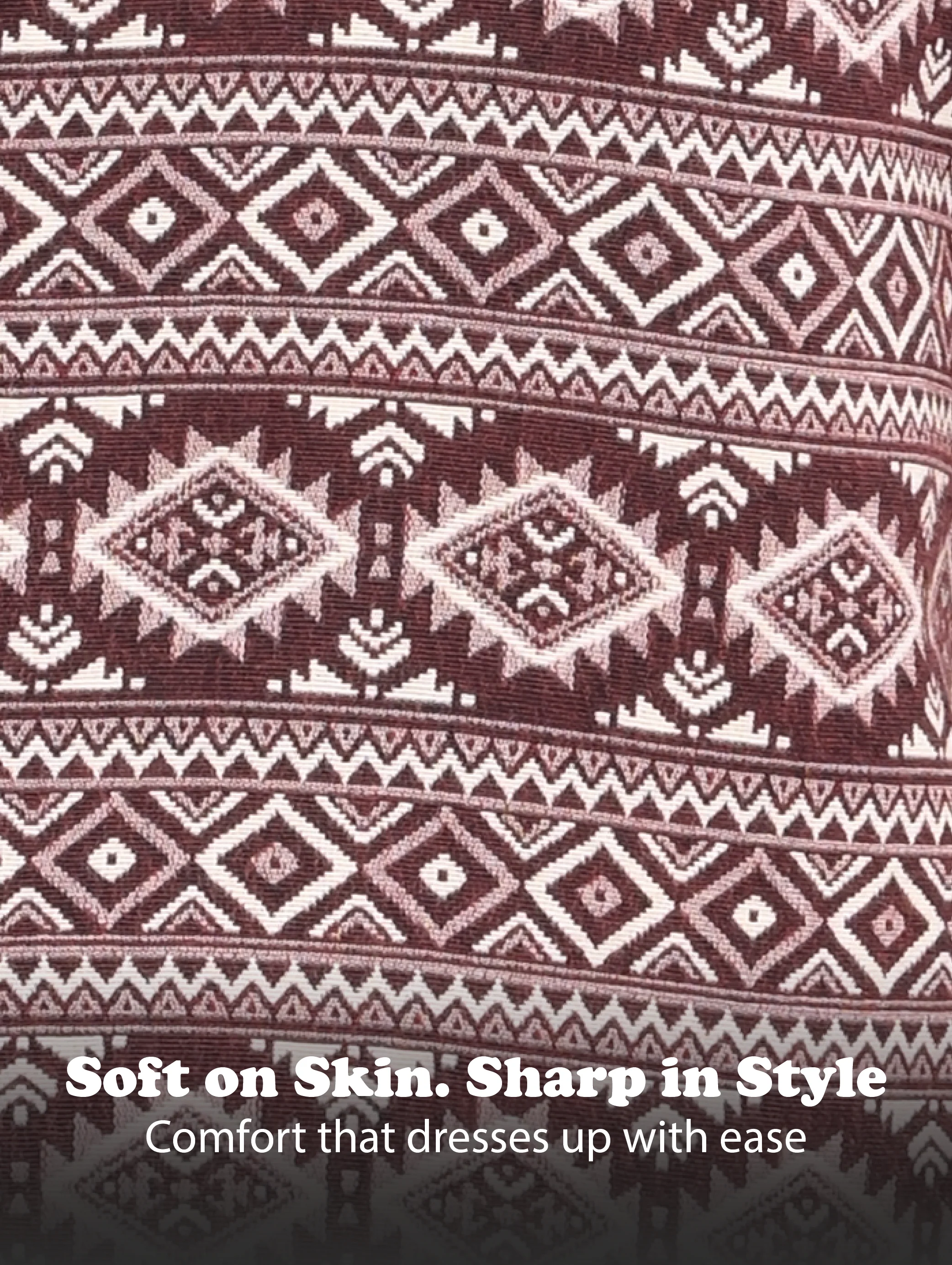Men Maroon Textured Jacquard Tribal Shirt - Image 12