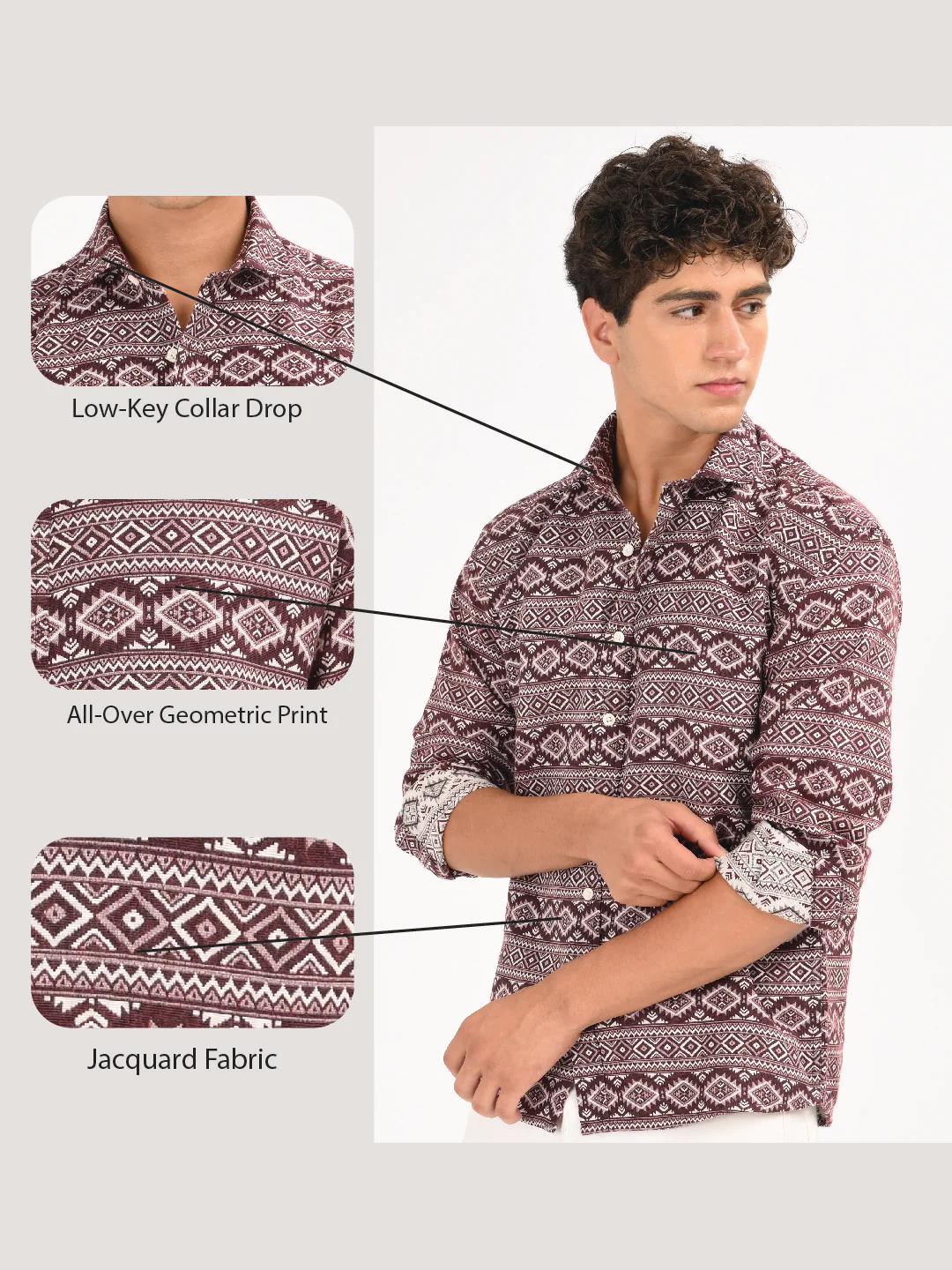 Men Maroon Textured Jacquard Tribal Shirt - Image 14
