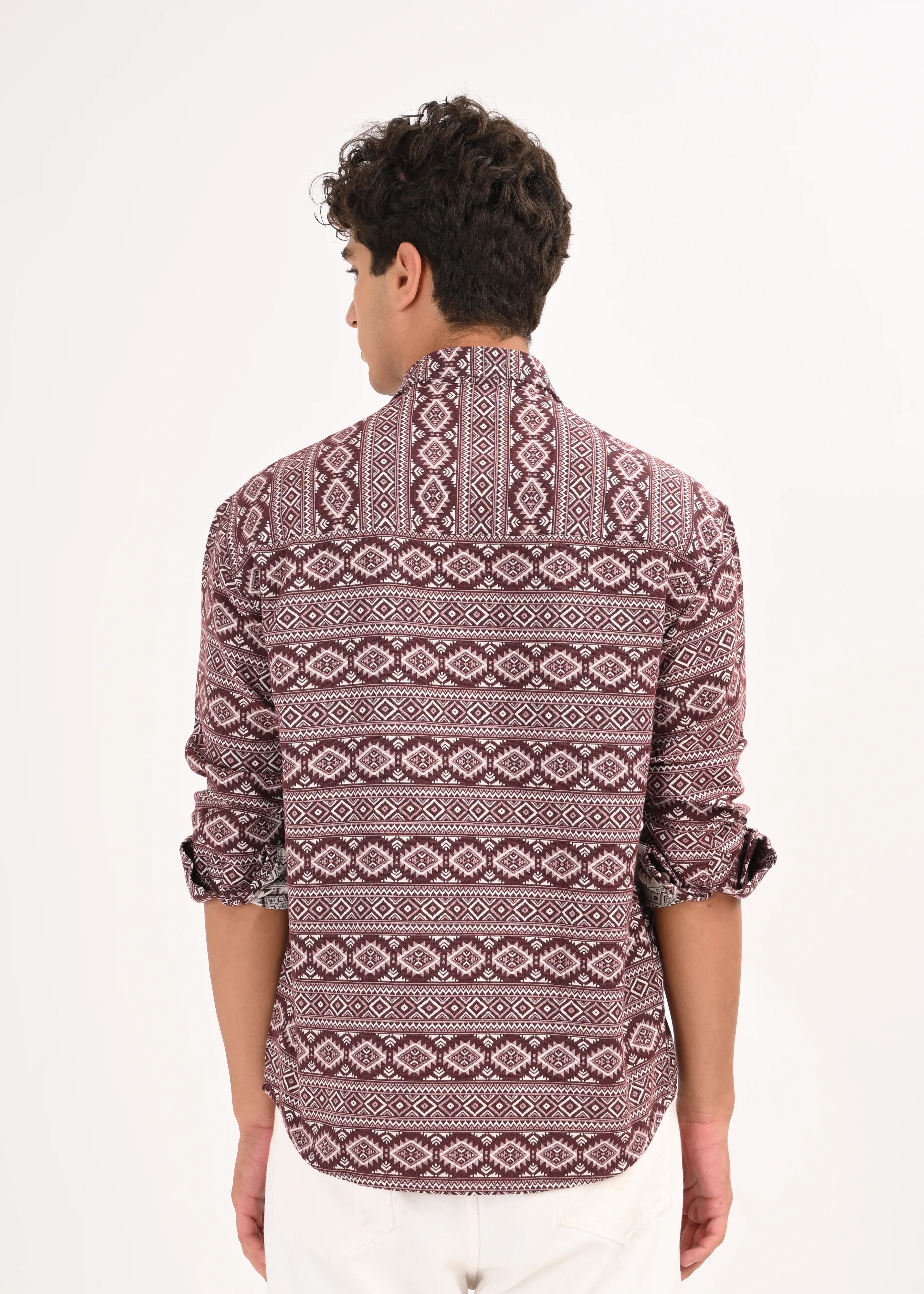 Men Maroon Textured Jacquard Tribal Shirt - Image 2