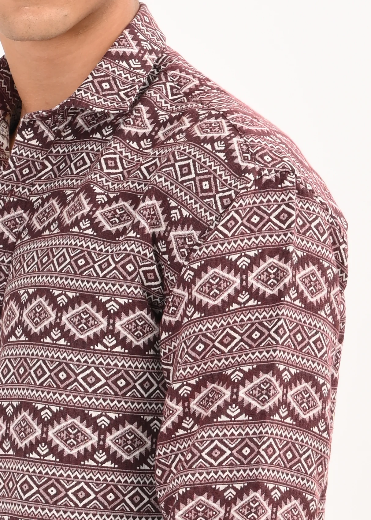 Men Maroon Textured Jacquard Tribal Shirt - Image 4