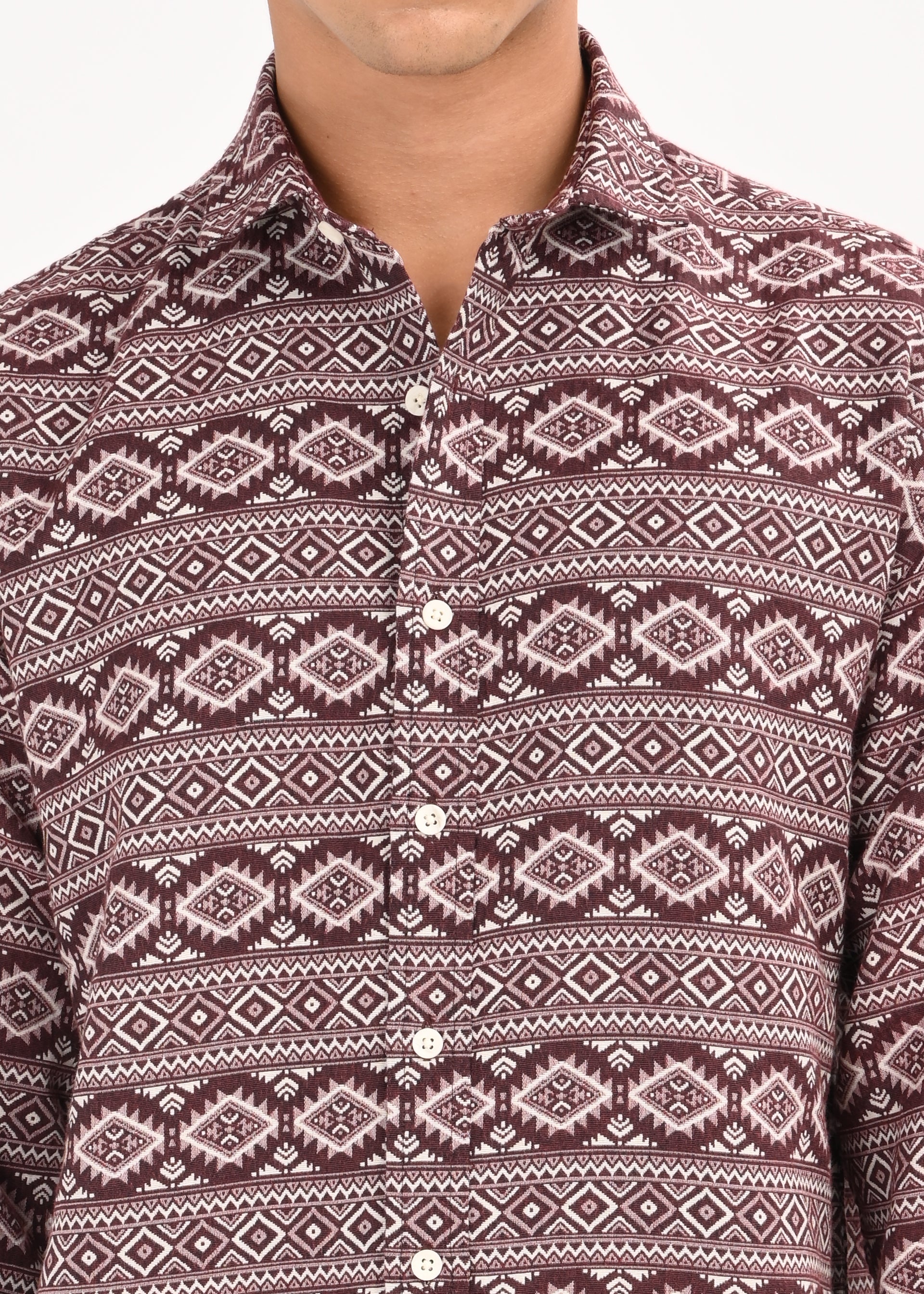 Men Maroon Textured Jacquard Tribal Shirt - Image 7