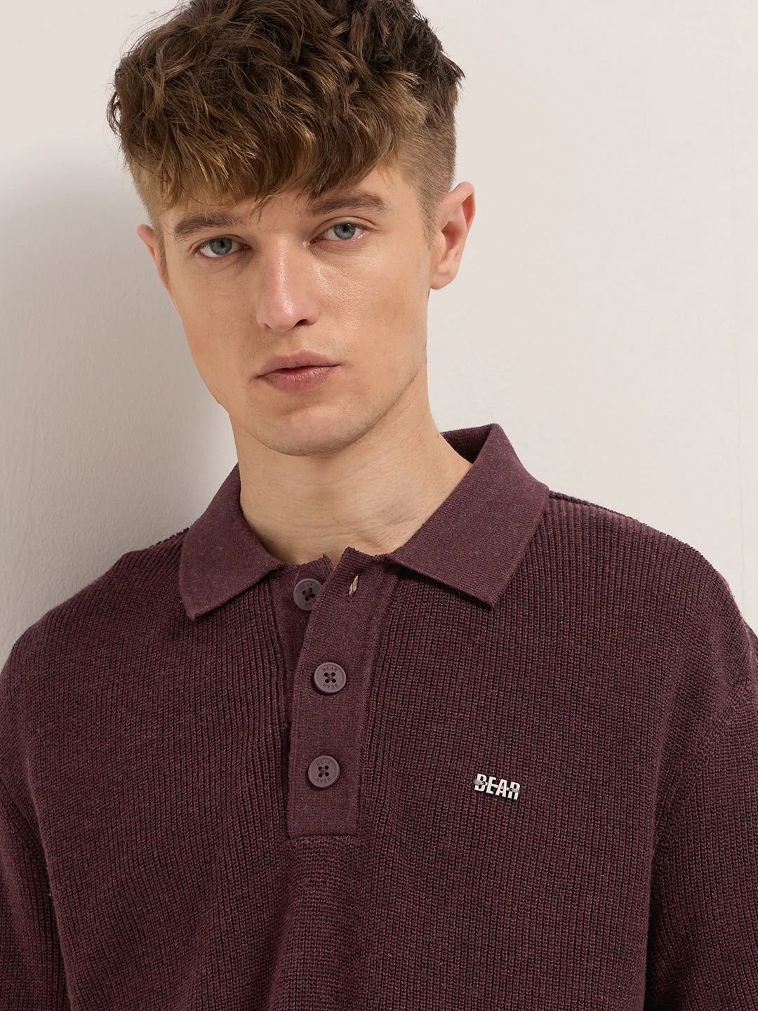 Men Maroon Textured Knit Relaxed Fit Polo - Image 5