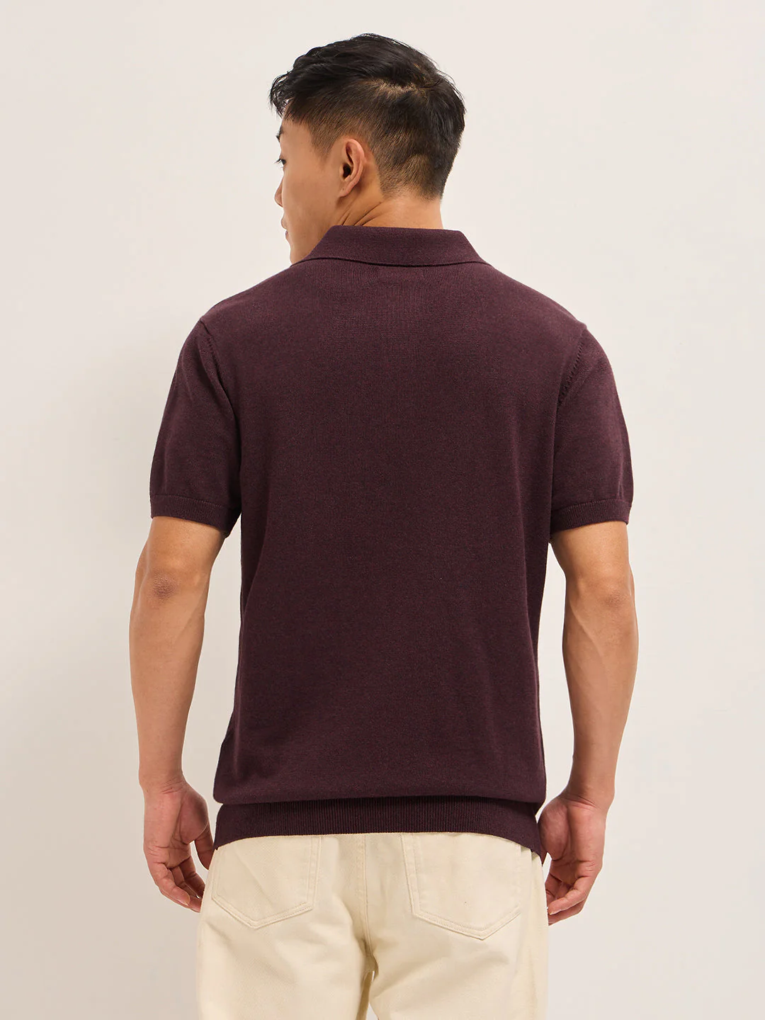 Men Maroon Textured Knit Solid Regular Fit Polo - Image 3