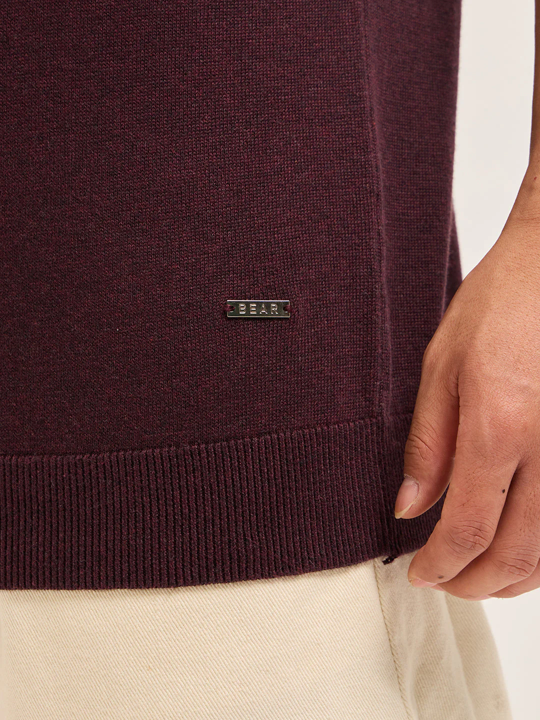 Men Maroon Textured Knit Solid Regular Fit Polo - Image 6