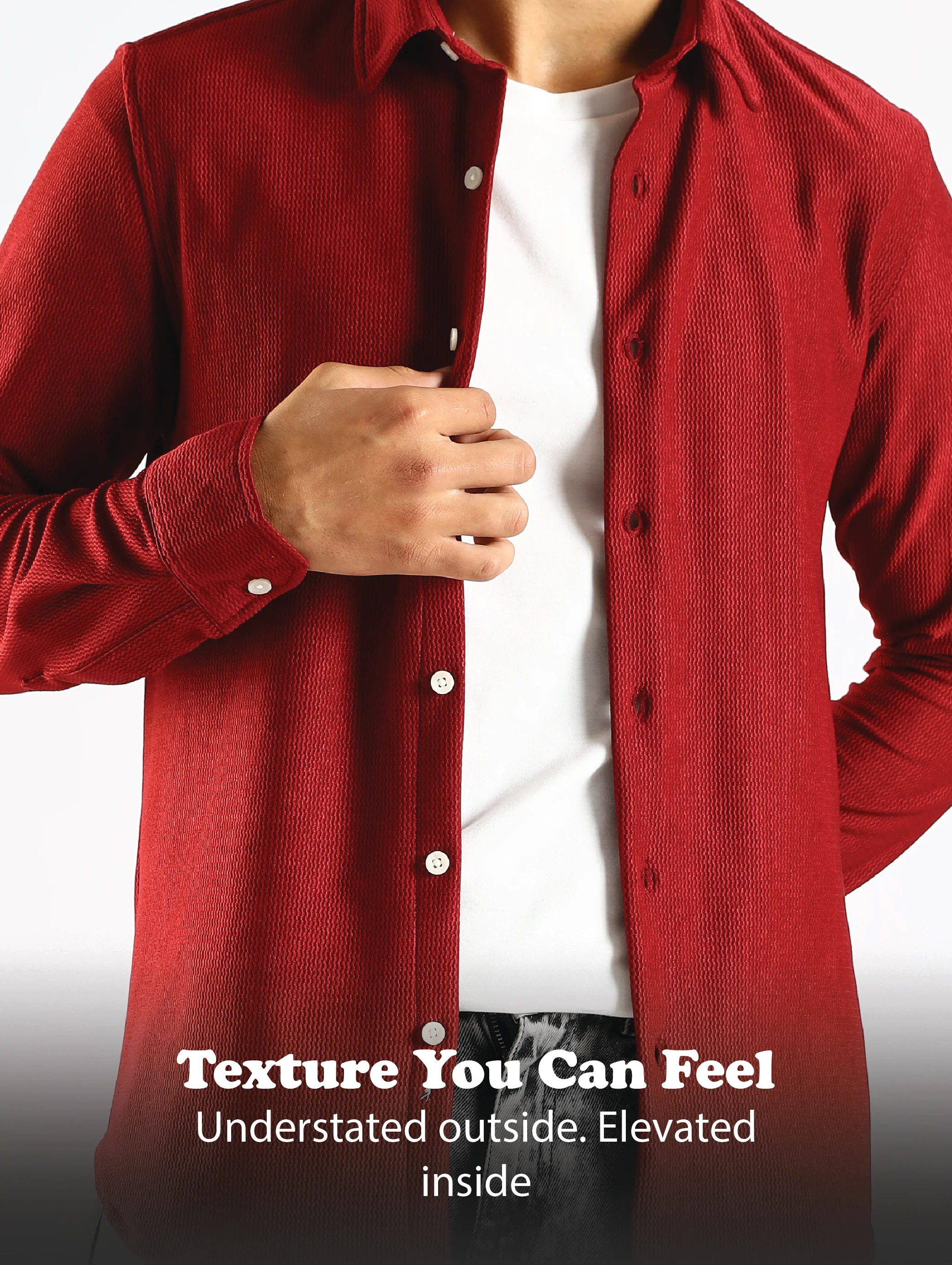 Men Maroon Textured Spread Collar Shirt - Image 13