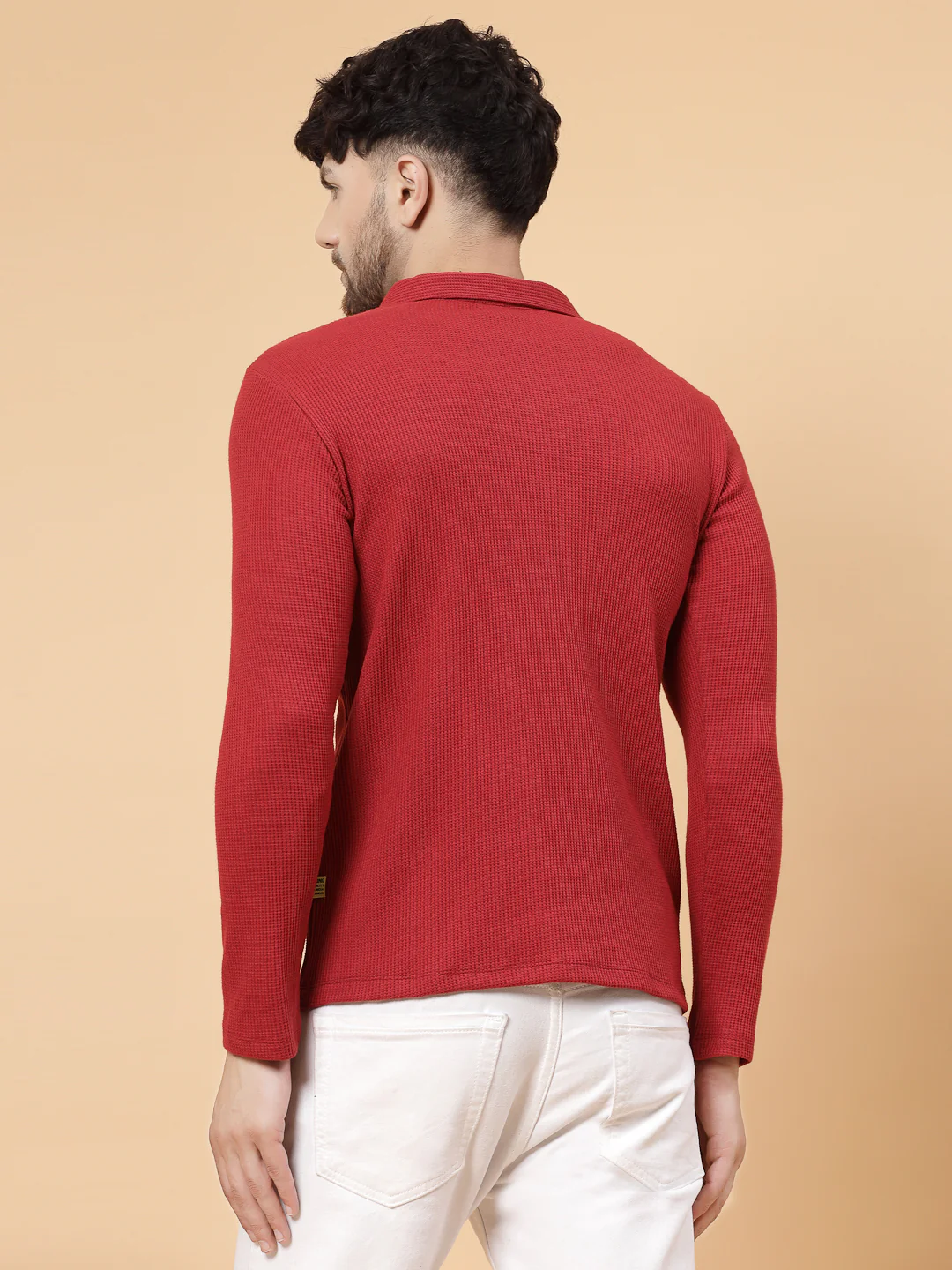 Men Maroon Waffle Knit T-shirt - Image 5