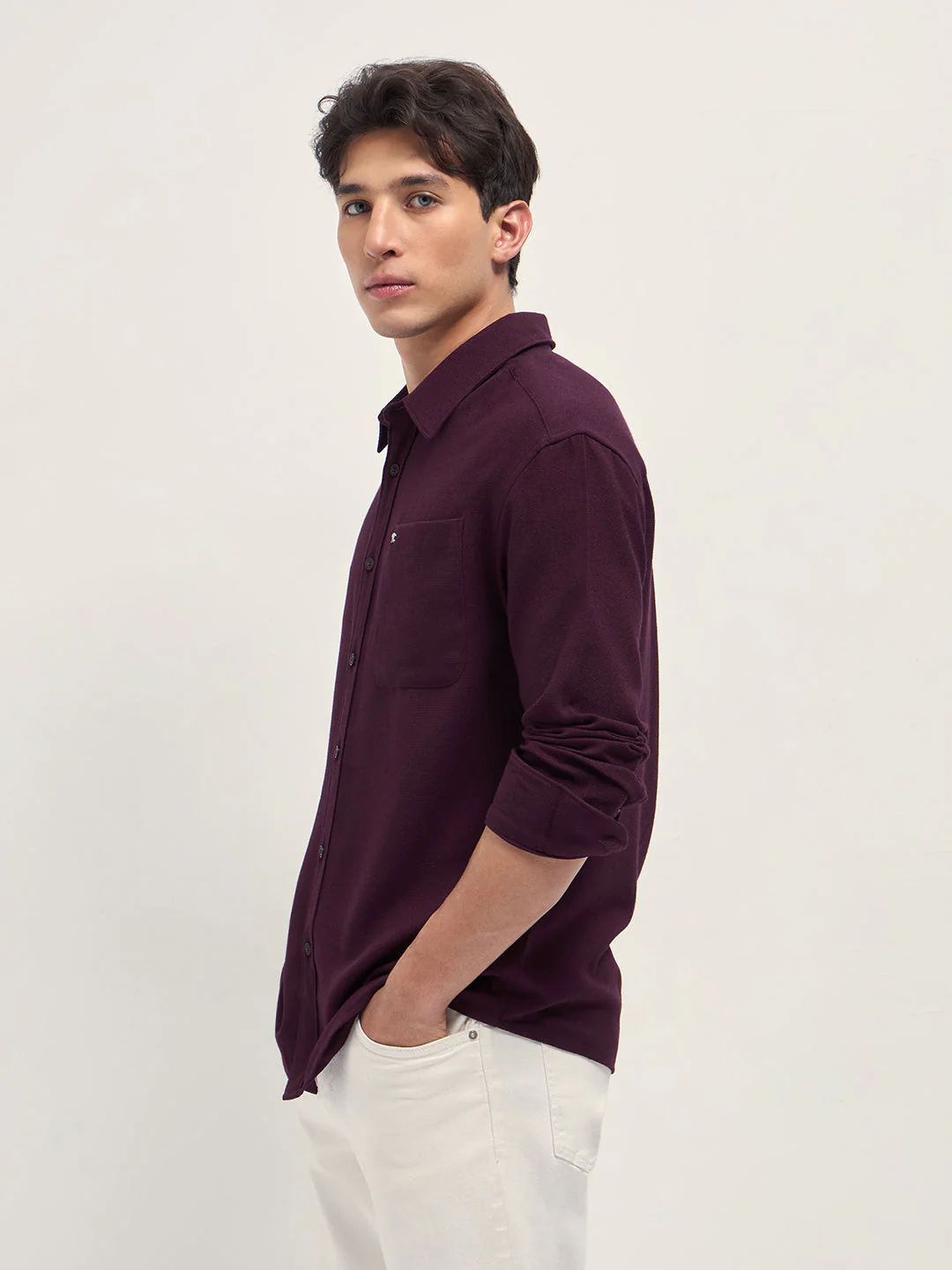 Men Maroon Woven Textured Relaxed Fit Casual Shirt - Image 3