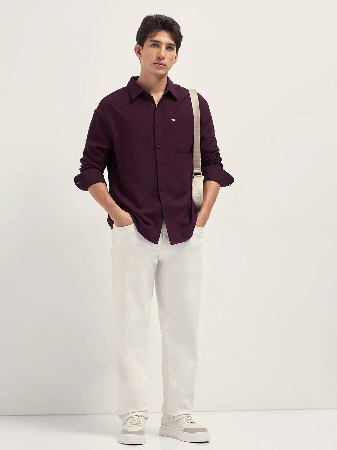 Men Maroon Woven Textured Relaxed Fit Casual Shirt - Image 4