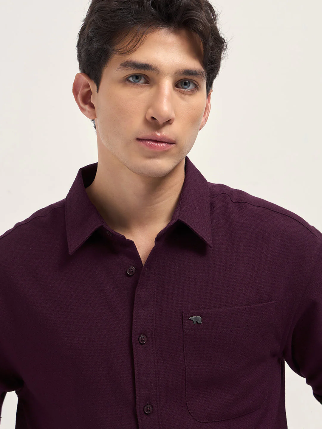 Men Maroon Woven Textured Relaxed Fit Casual Shirt - Image 5