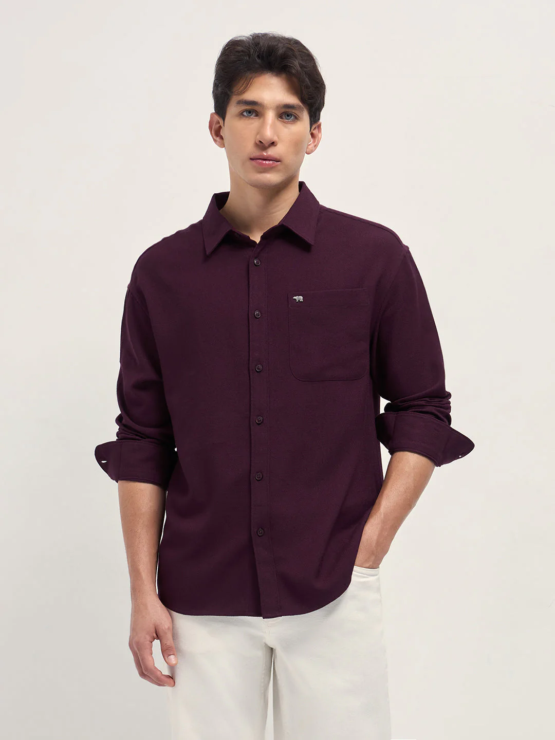 Men Maroon Woven Textured Relaxed Fit Casual Shirt - Image 6