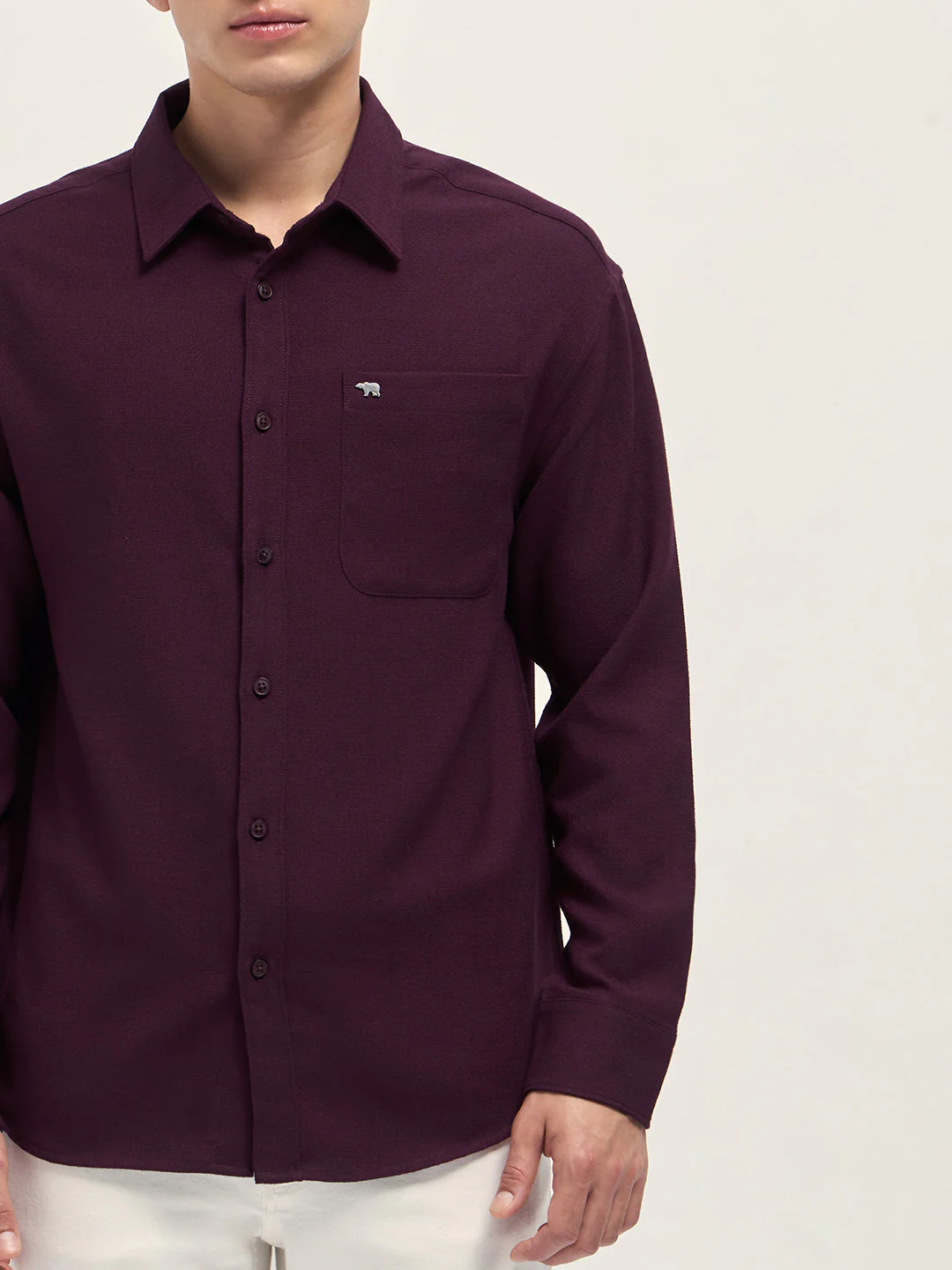 Men Maroon Woven Textured Relaxed Fit Casual Shirt - Image 7