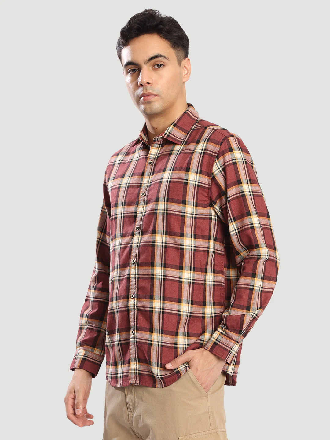 Men Marroon Checked Relax Fit Casual Shirt - Image 2